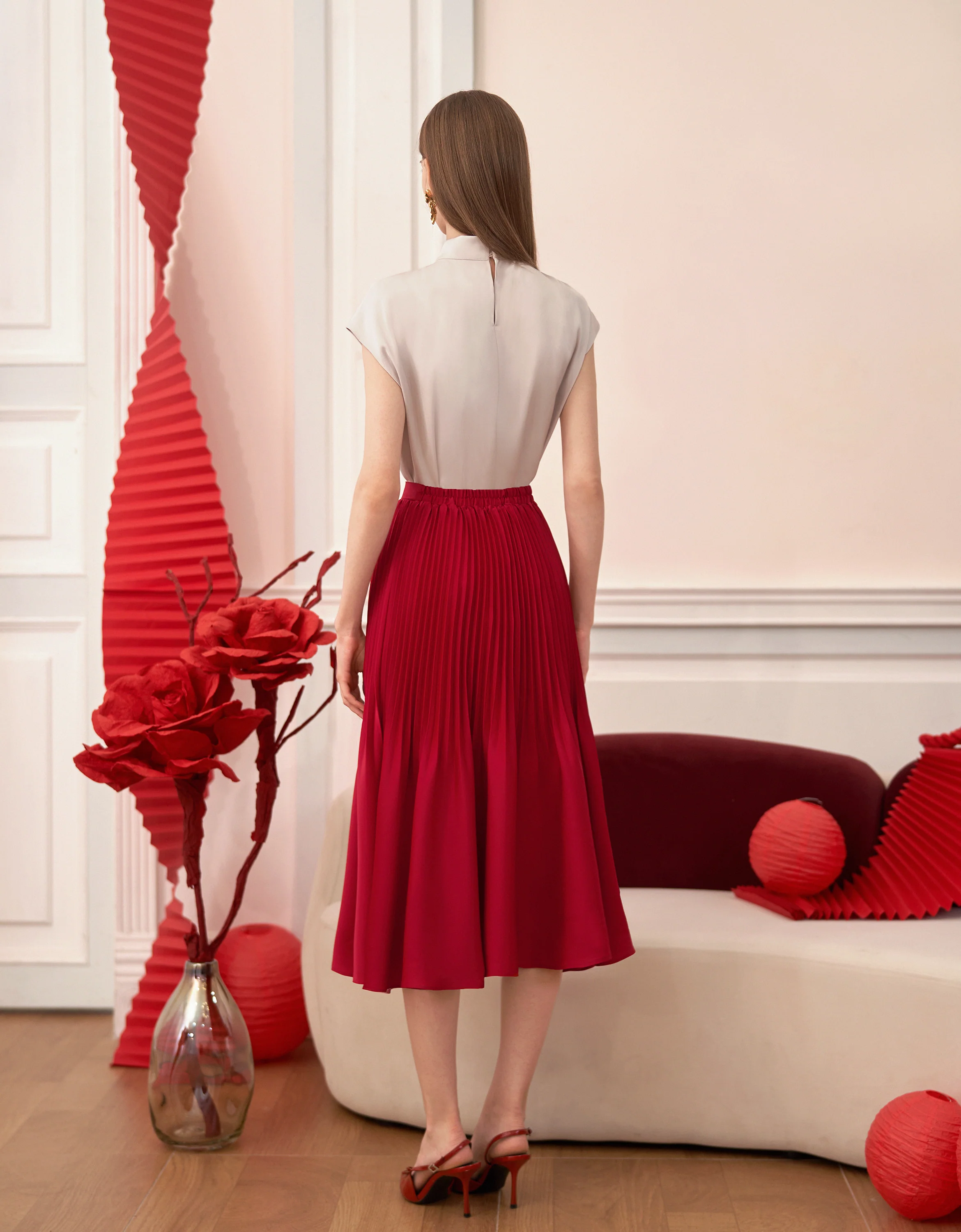 A-line Pleated Midi Skirt - Image 4