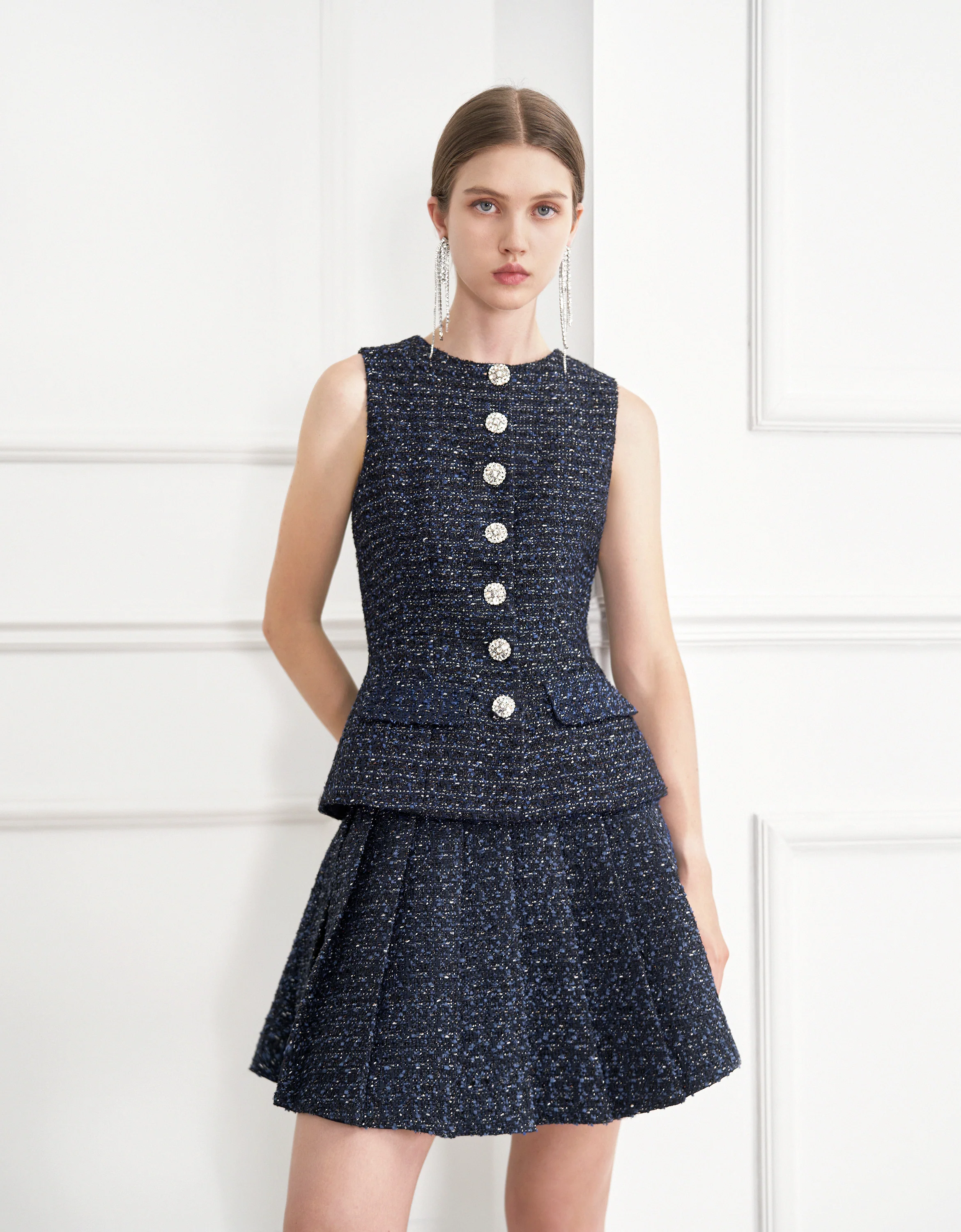 A-line Pleated Tweed Skirt - Image 4