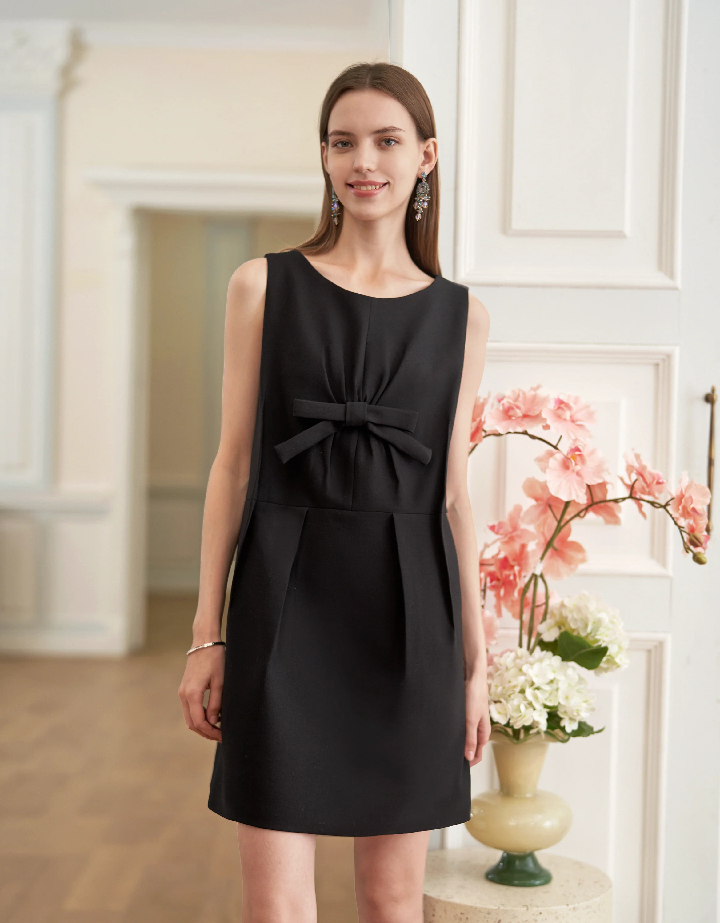 Acetate-blend Bow Front Sleeveless Dress