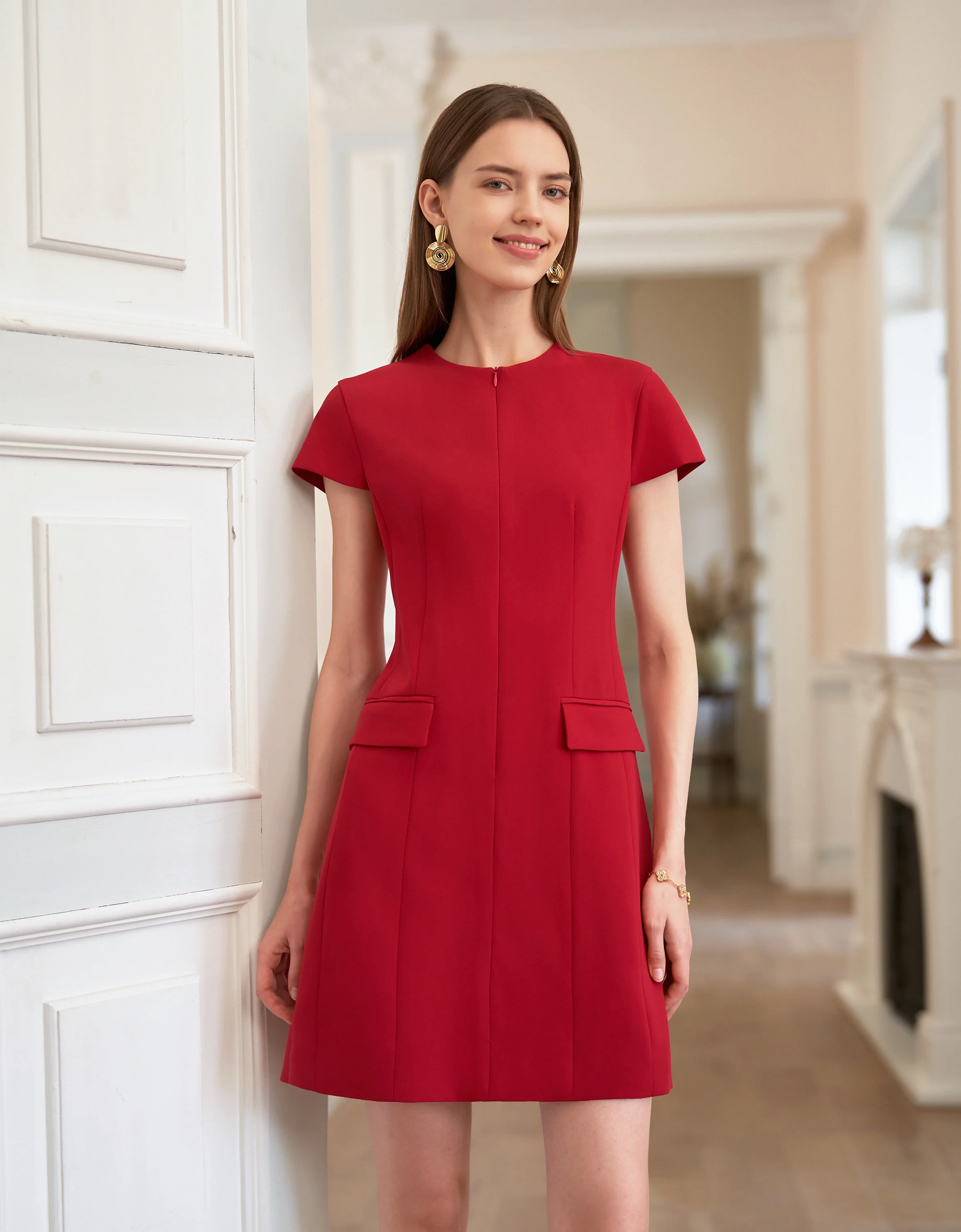 Acetate Blend Zip Up Dress