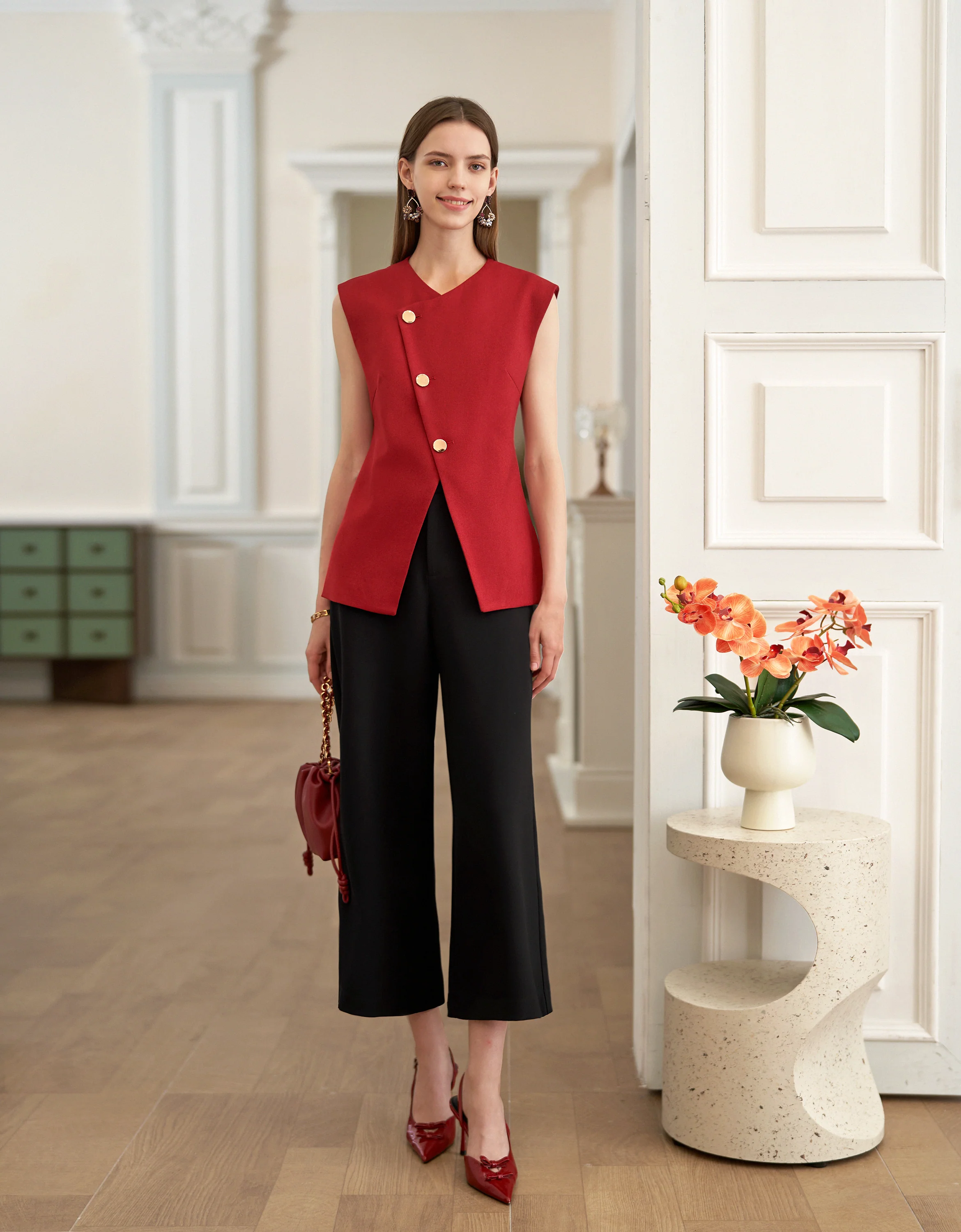 Asymmetric Button Front Vest - Image 2