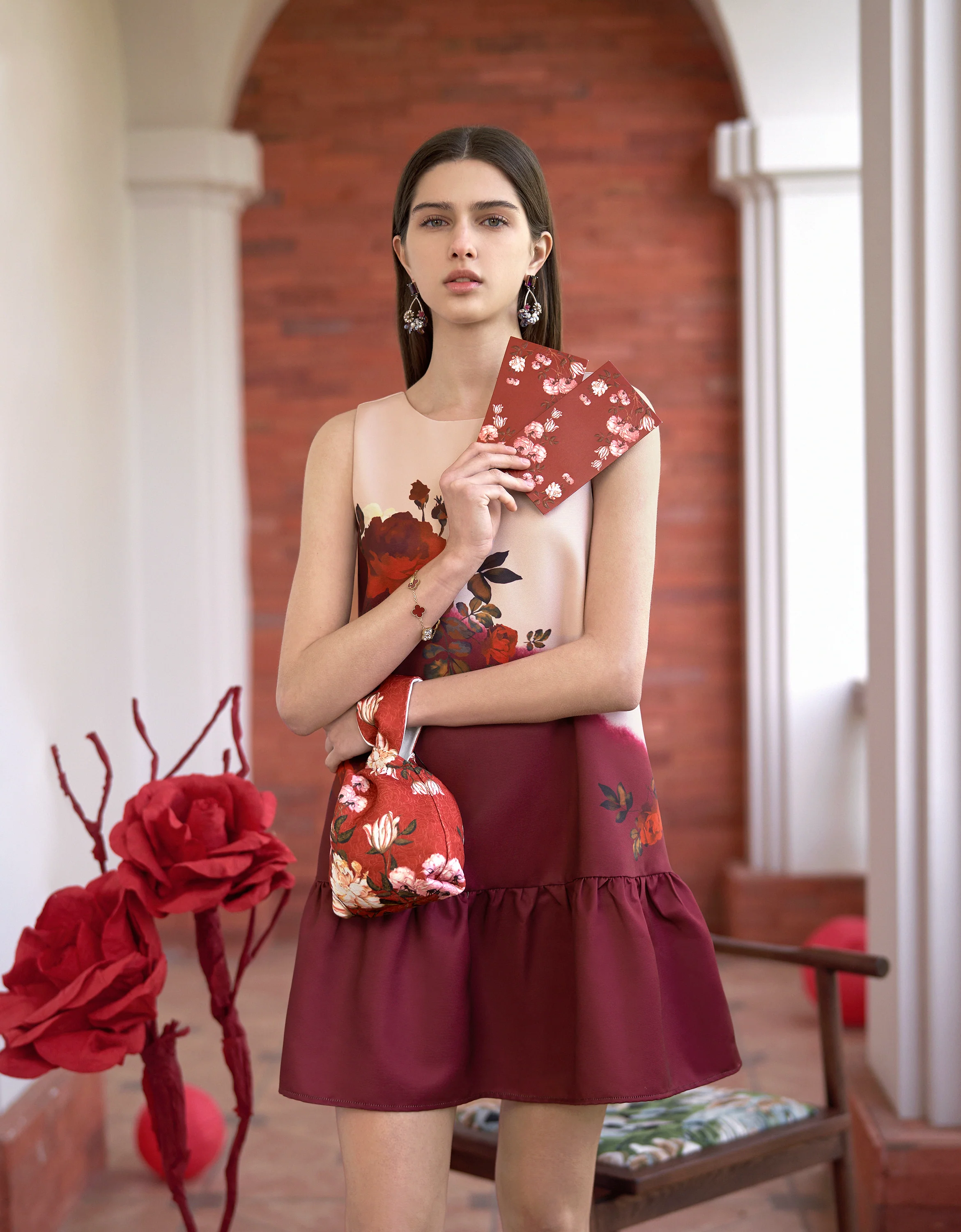 Asymmetric Colorblock Floral Print Sleeveless Dress - Image 4