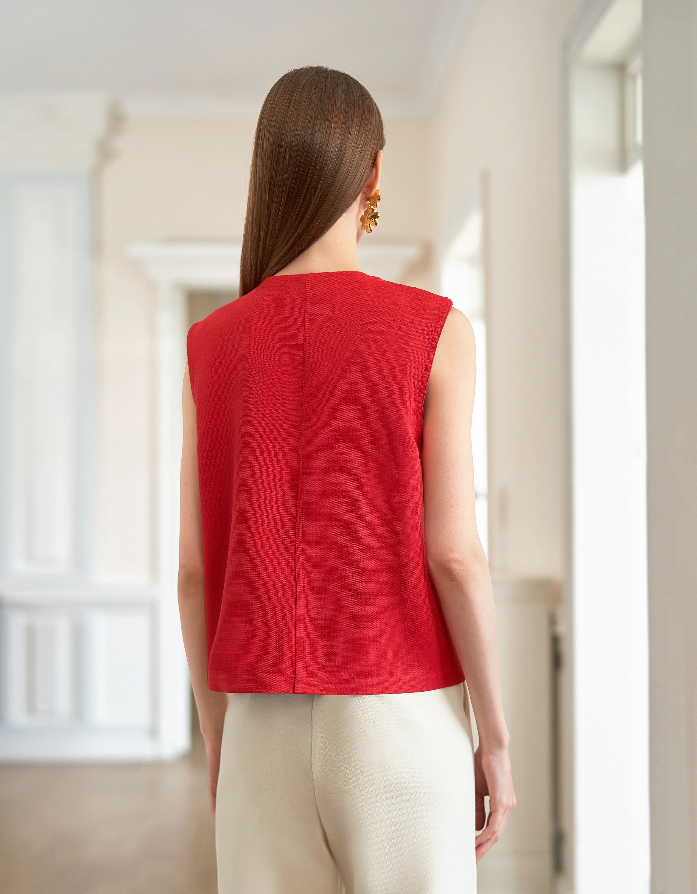 Asymmetric Pleated Neckline Sleeveless Top - Image 3