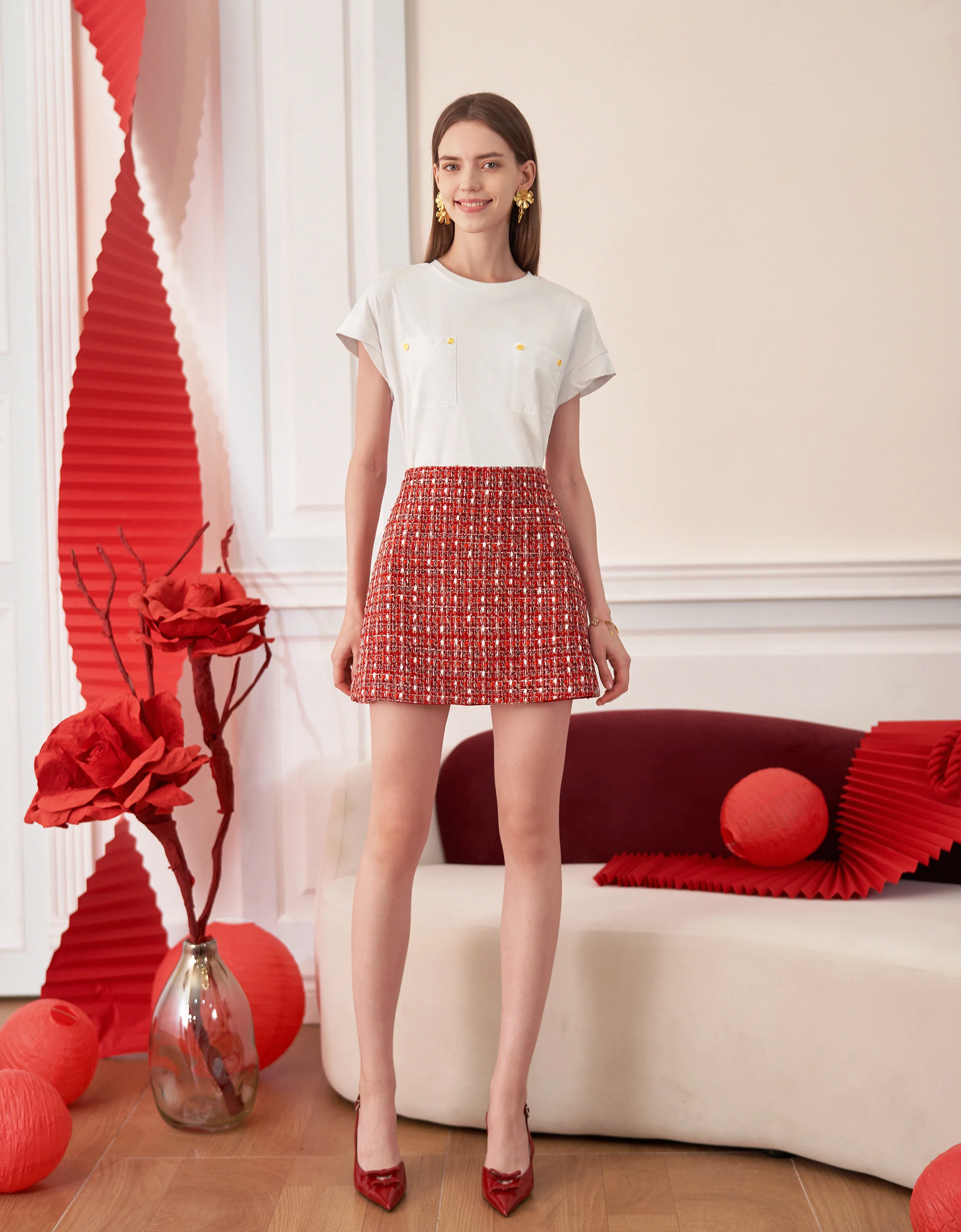 Back Metal Zip Tweed Skirt - Image 2