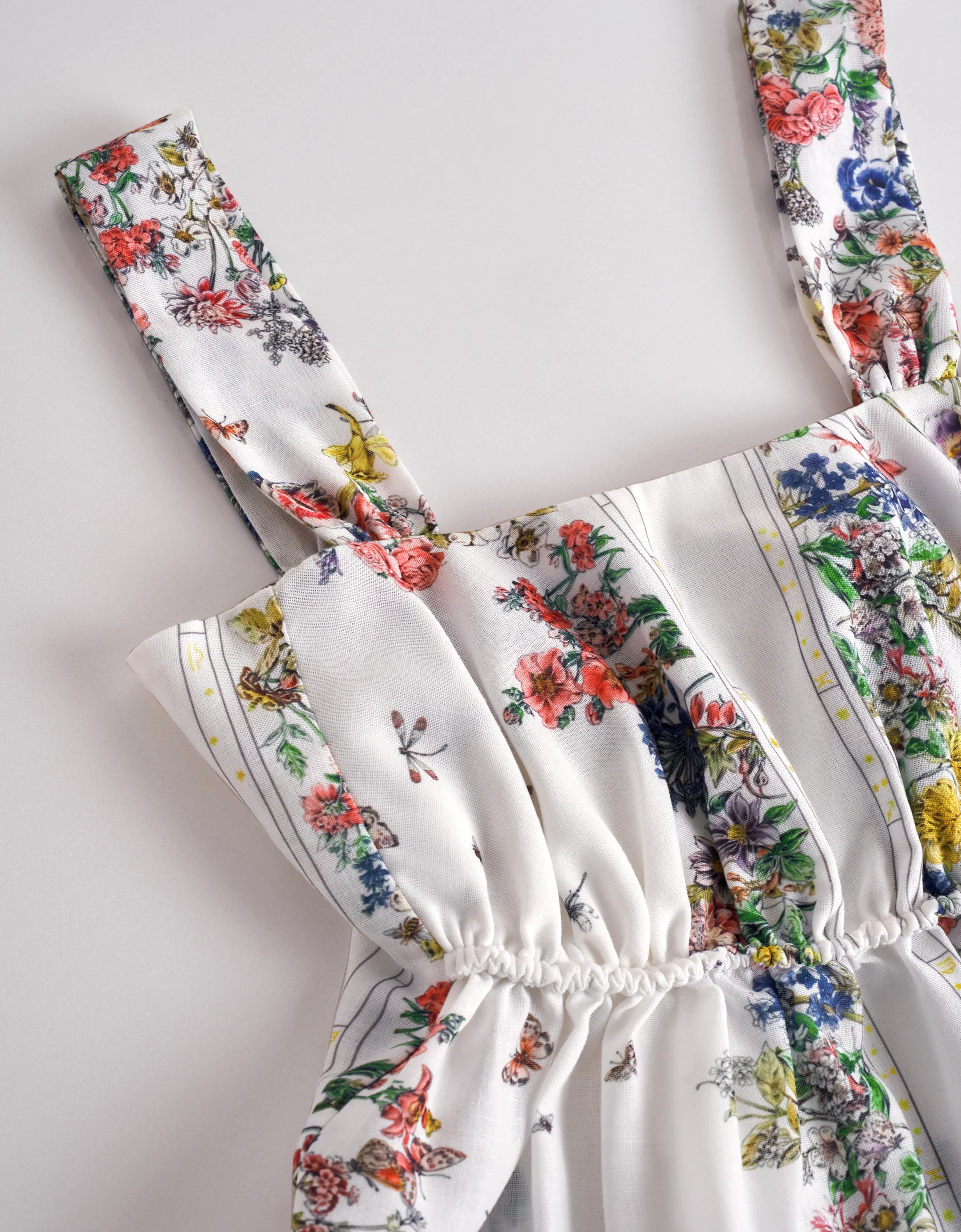 Botanical Print Elastic Waist Strap Top - Image 4