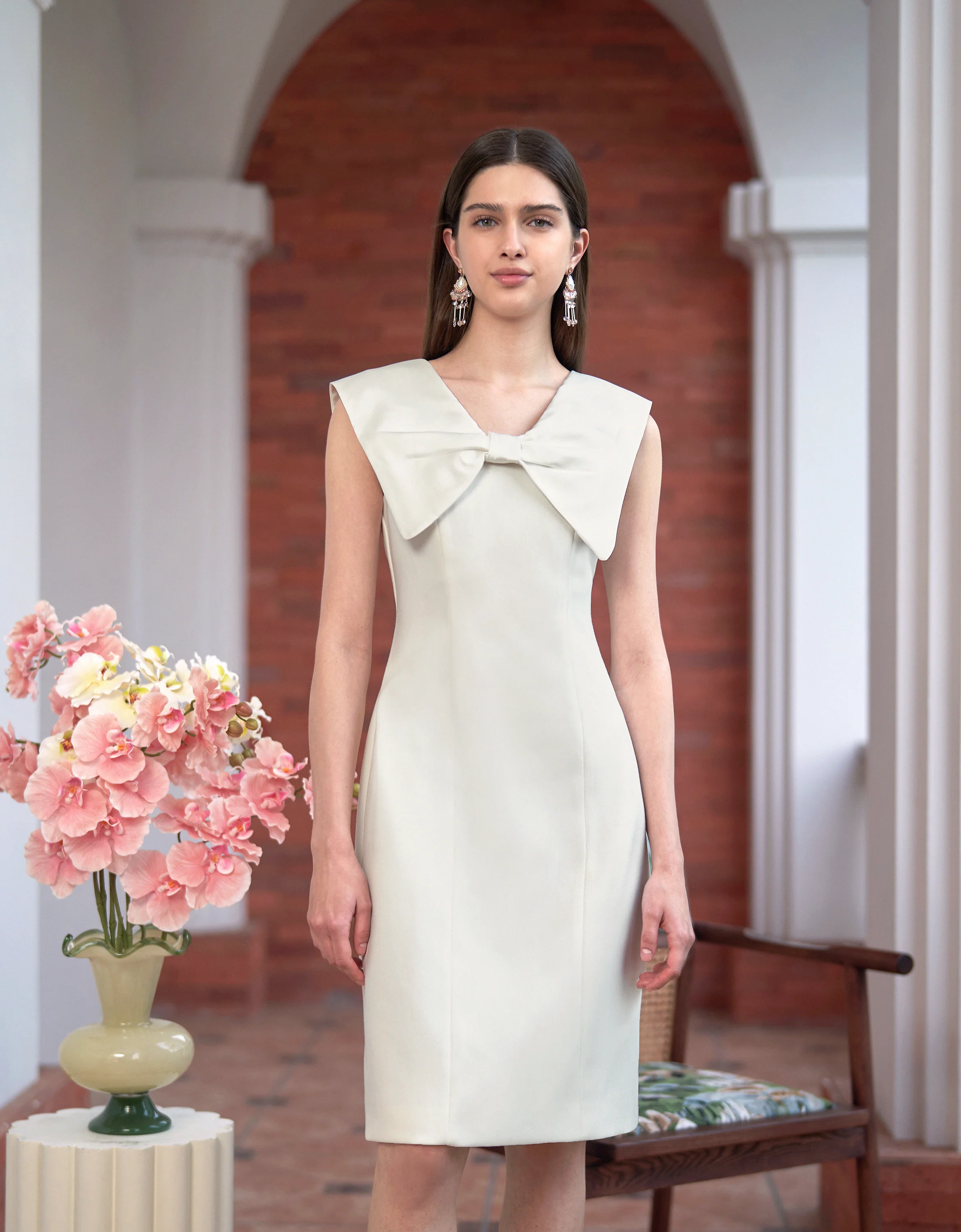 Bow Collar V-neck Midi Dress - Image 2