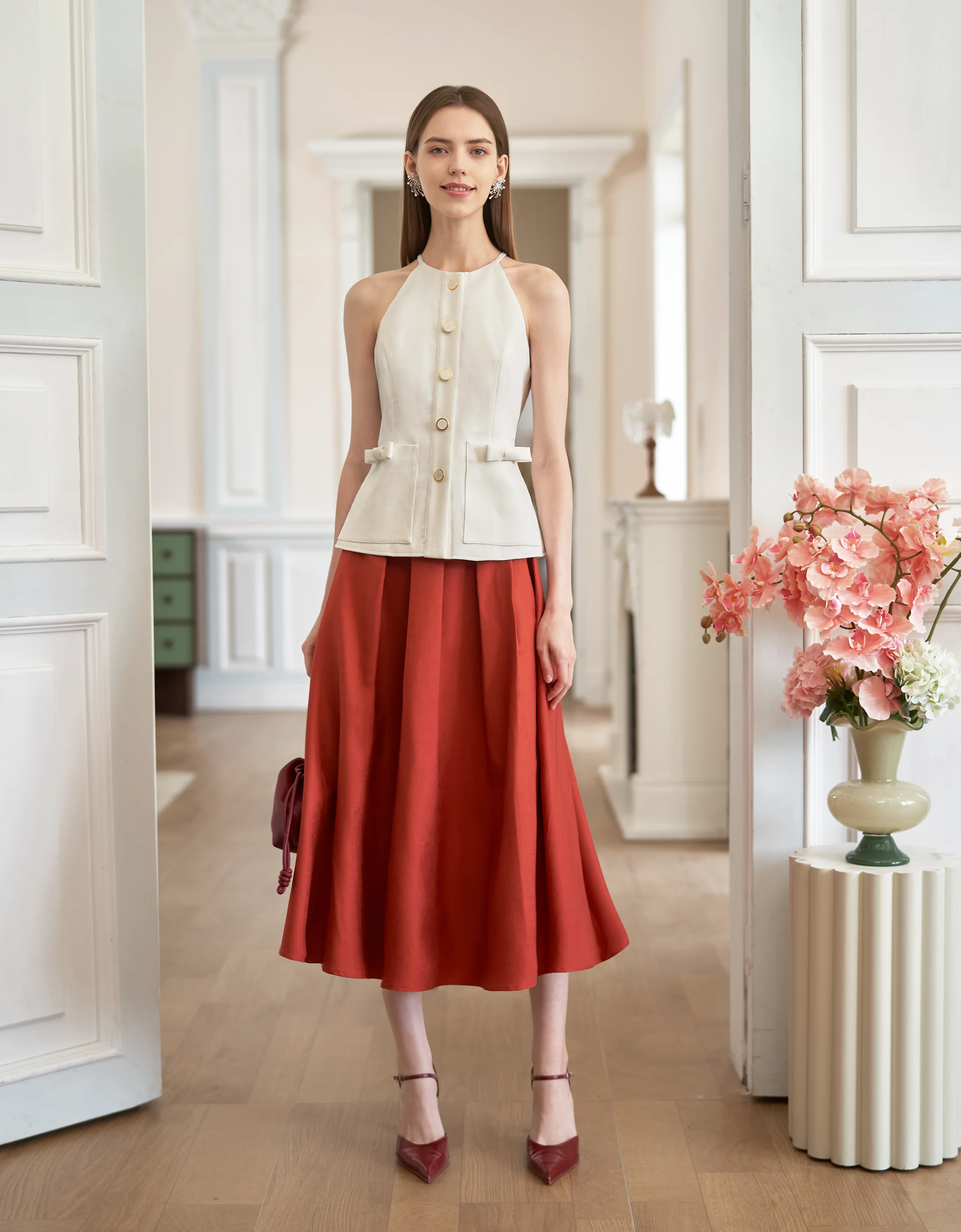 Bow Detail Button Front Sleeveless Top - Image 16