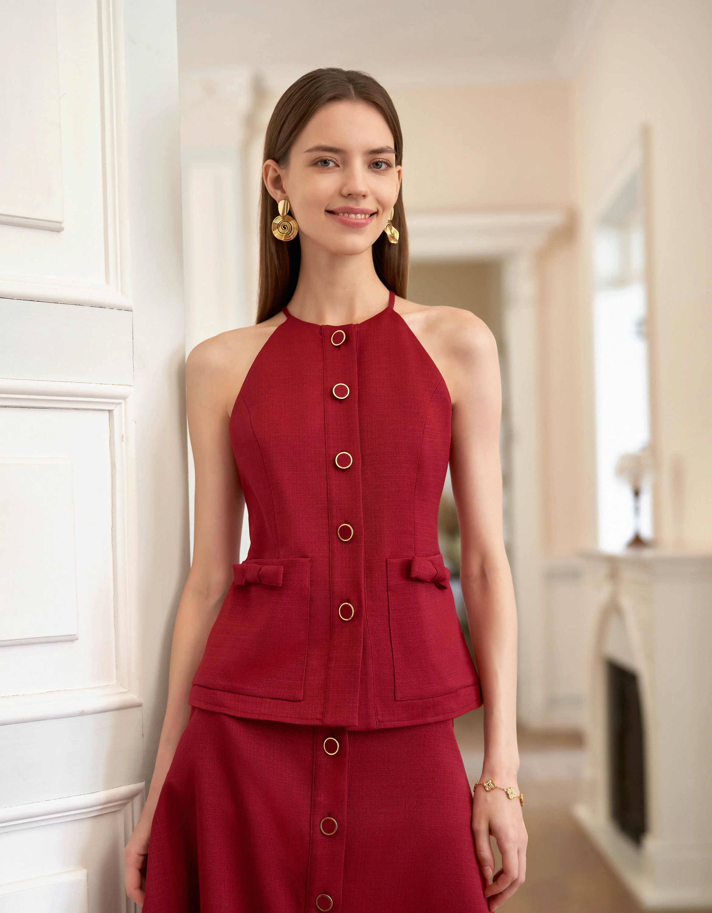Bow Detail Button Front Sleeveless Top - Image 4