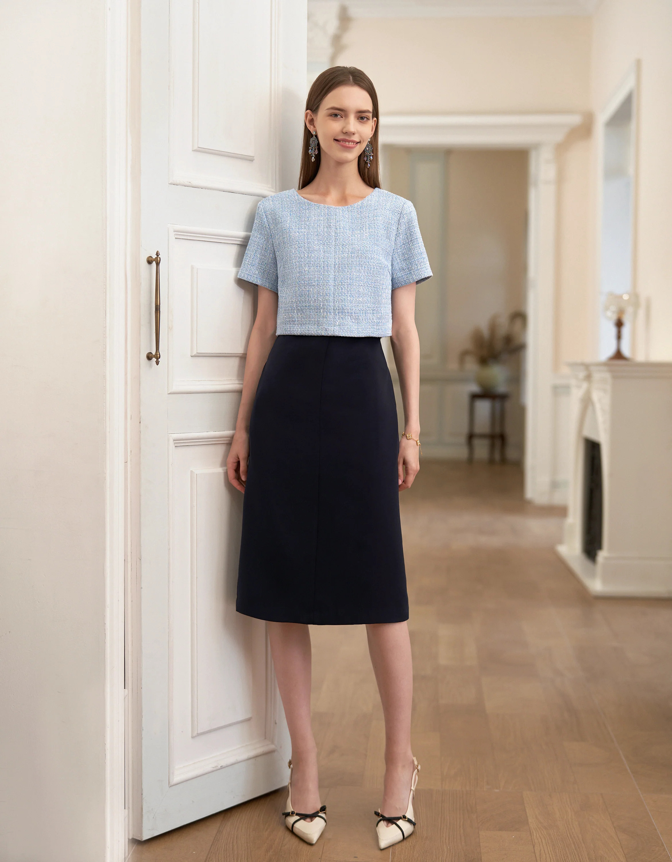 Bow Detail Colorblock Short Sleeve Midi Dress - Image 2
