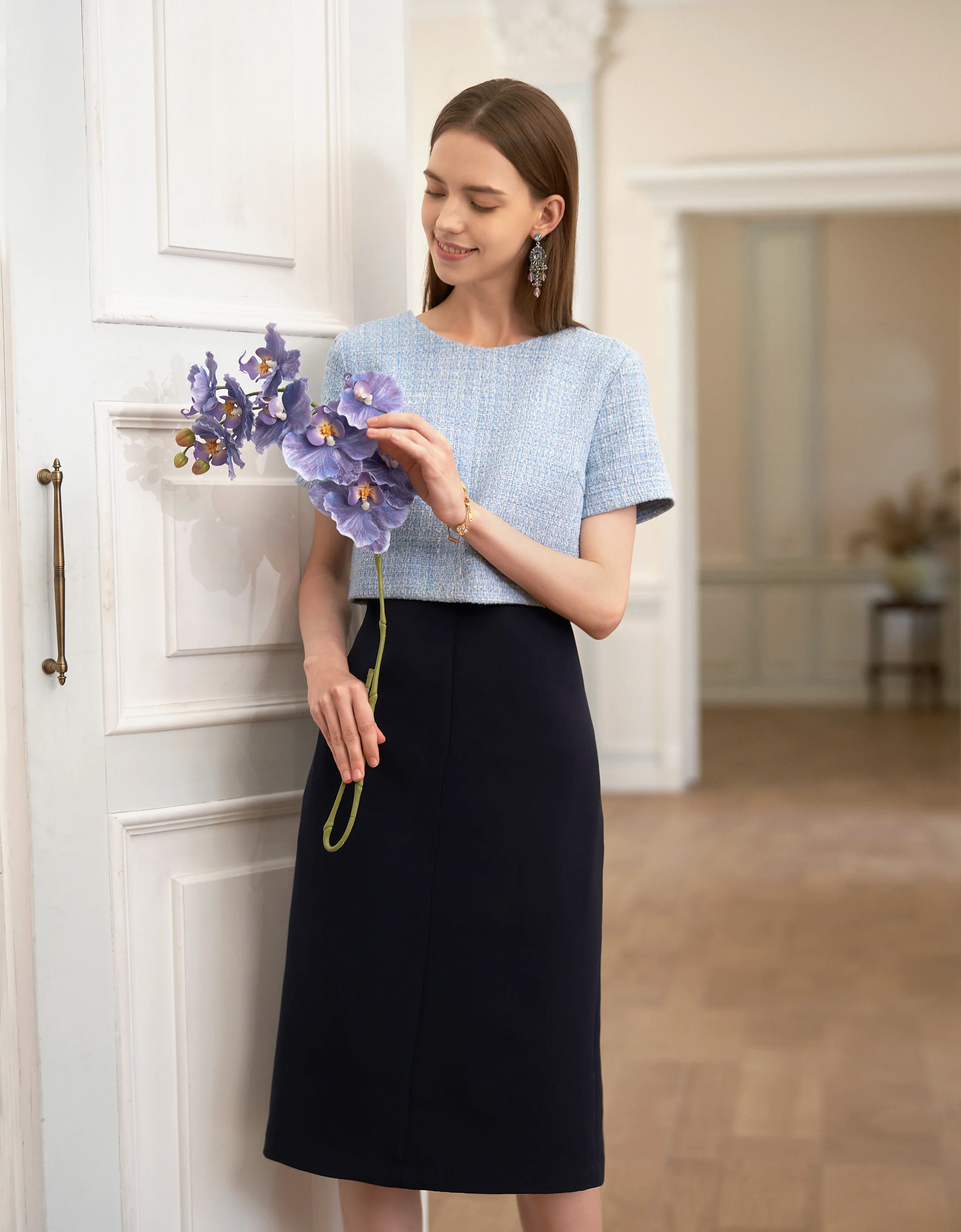 Bow Detail Colorblock Short Sleeve Midi Dress - Image 3