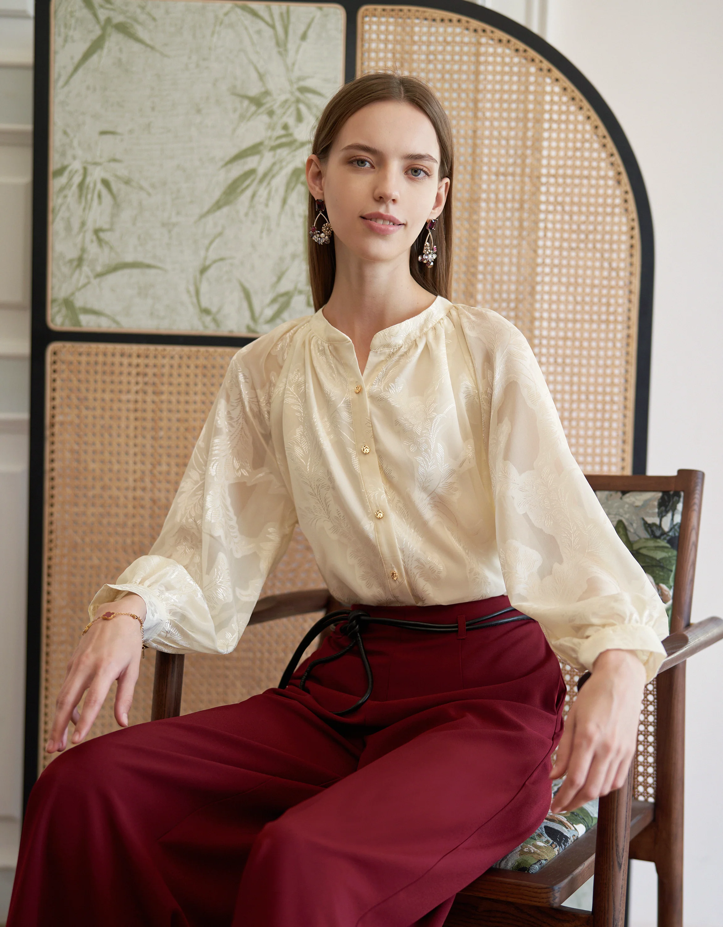 Burnout Openwork Fabric Long Sleeve Shirt - Image 4