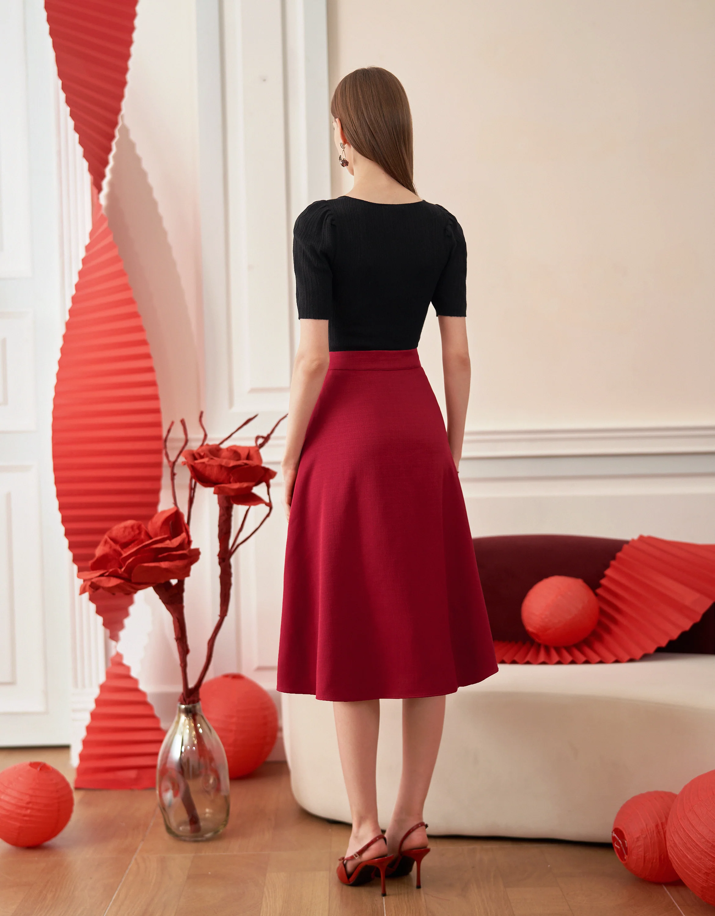 Button Front A-line Midi Skirt - Image 11