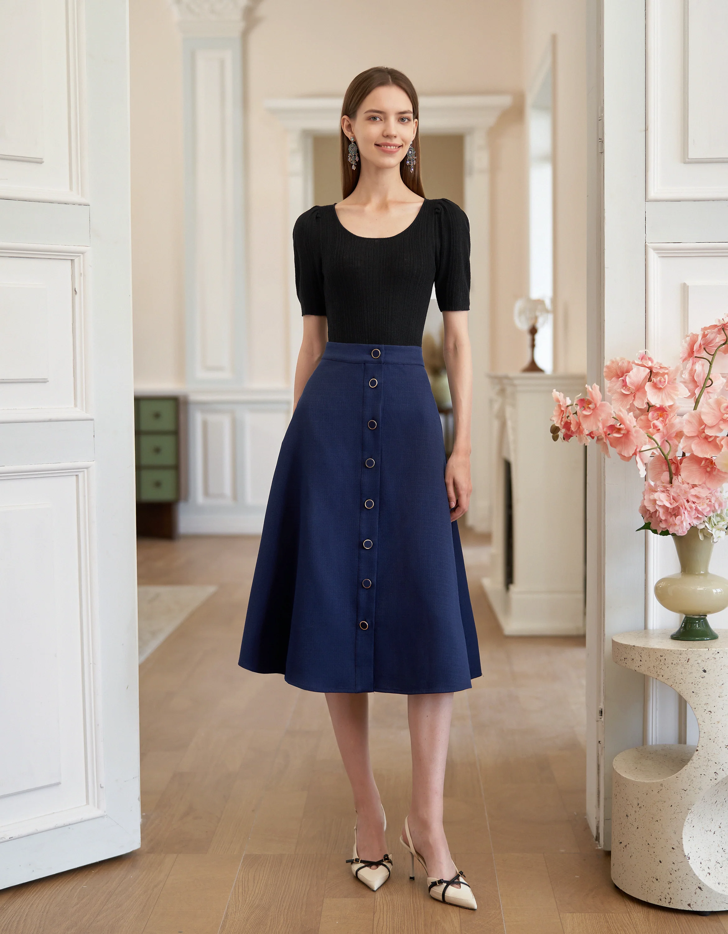 Button Front A-line Midi Skirt - Image 16