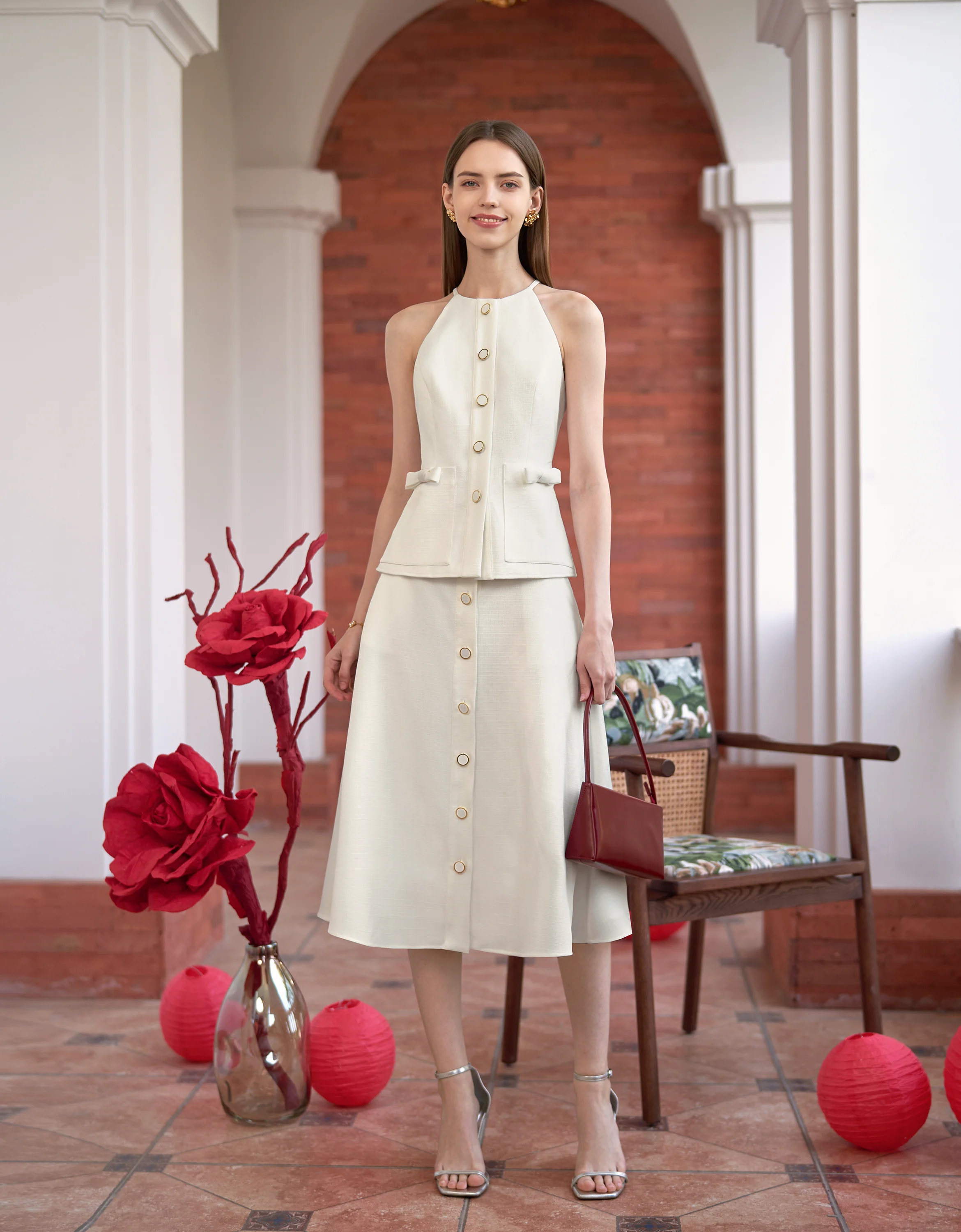 Button Front A-line Midi Skirt - Image 2