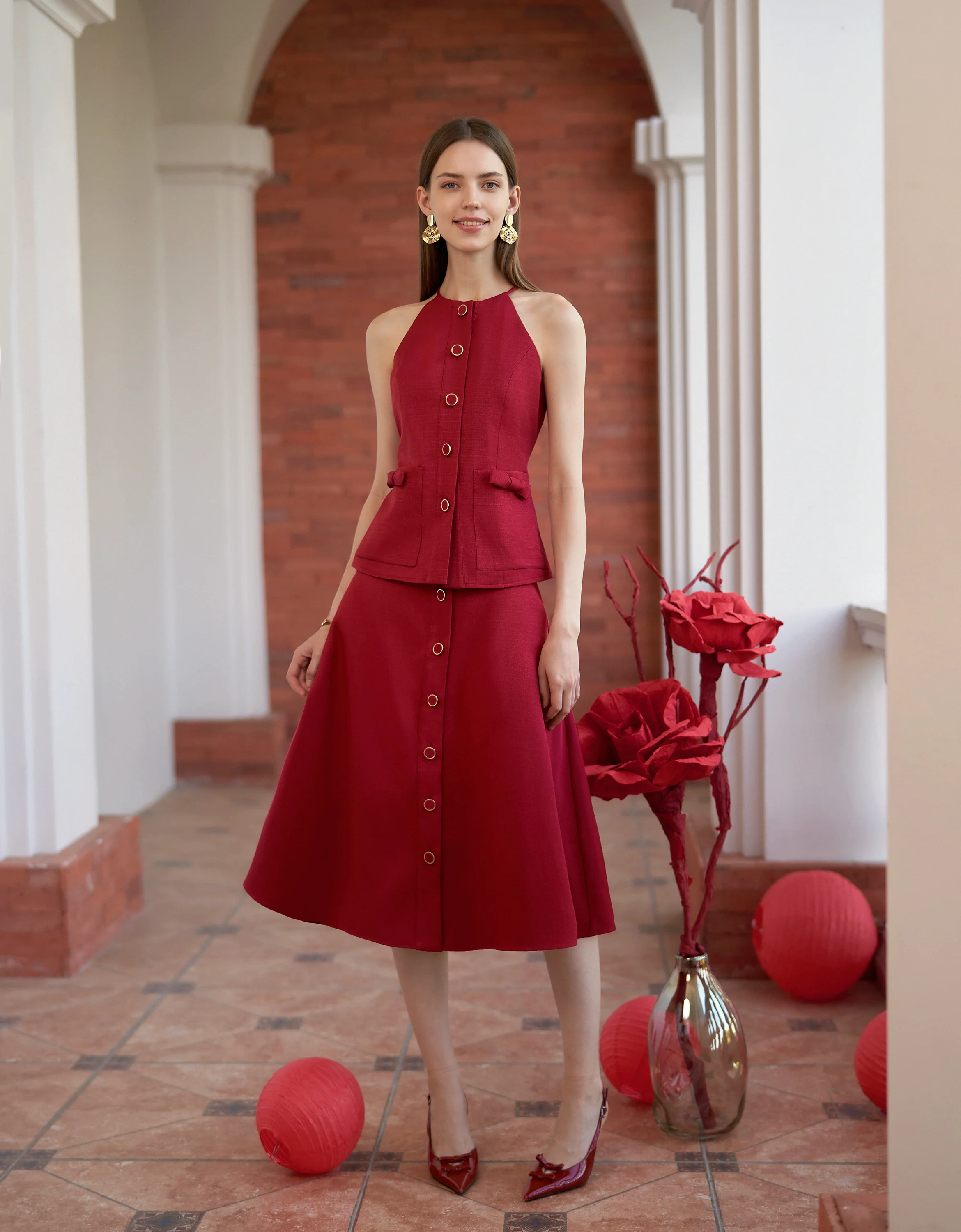 Button Front A-line Midi Skirt - Image 8