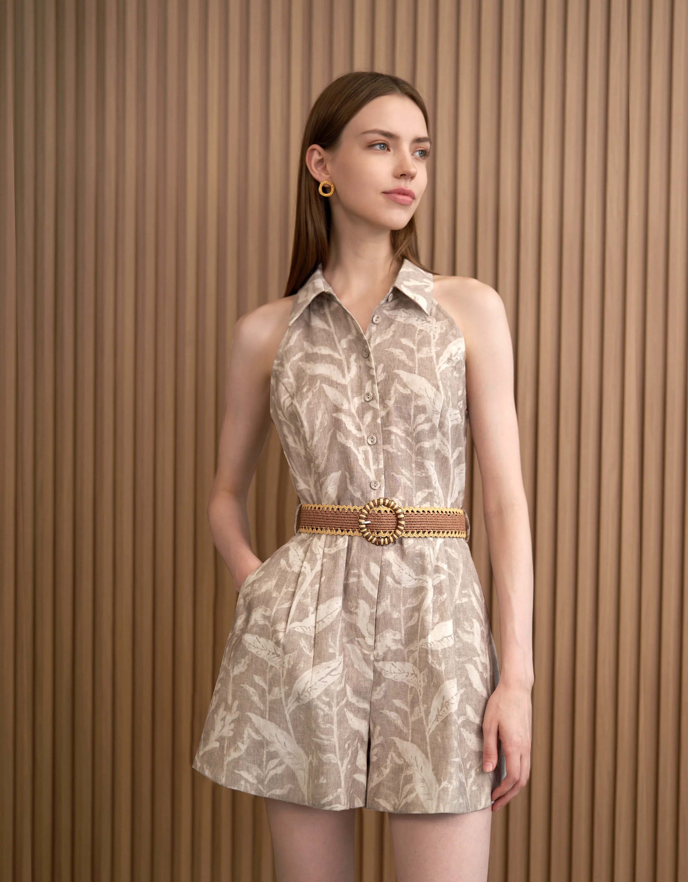 Button Front Flare Hem Romper - Image 10