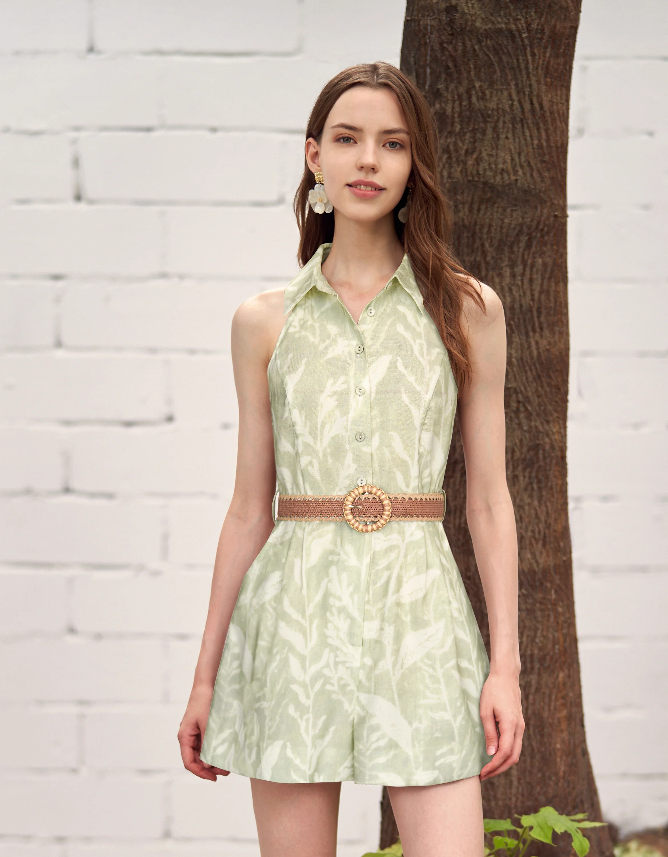 Button Front Flare Hem Romper - Image 23