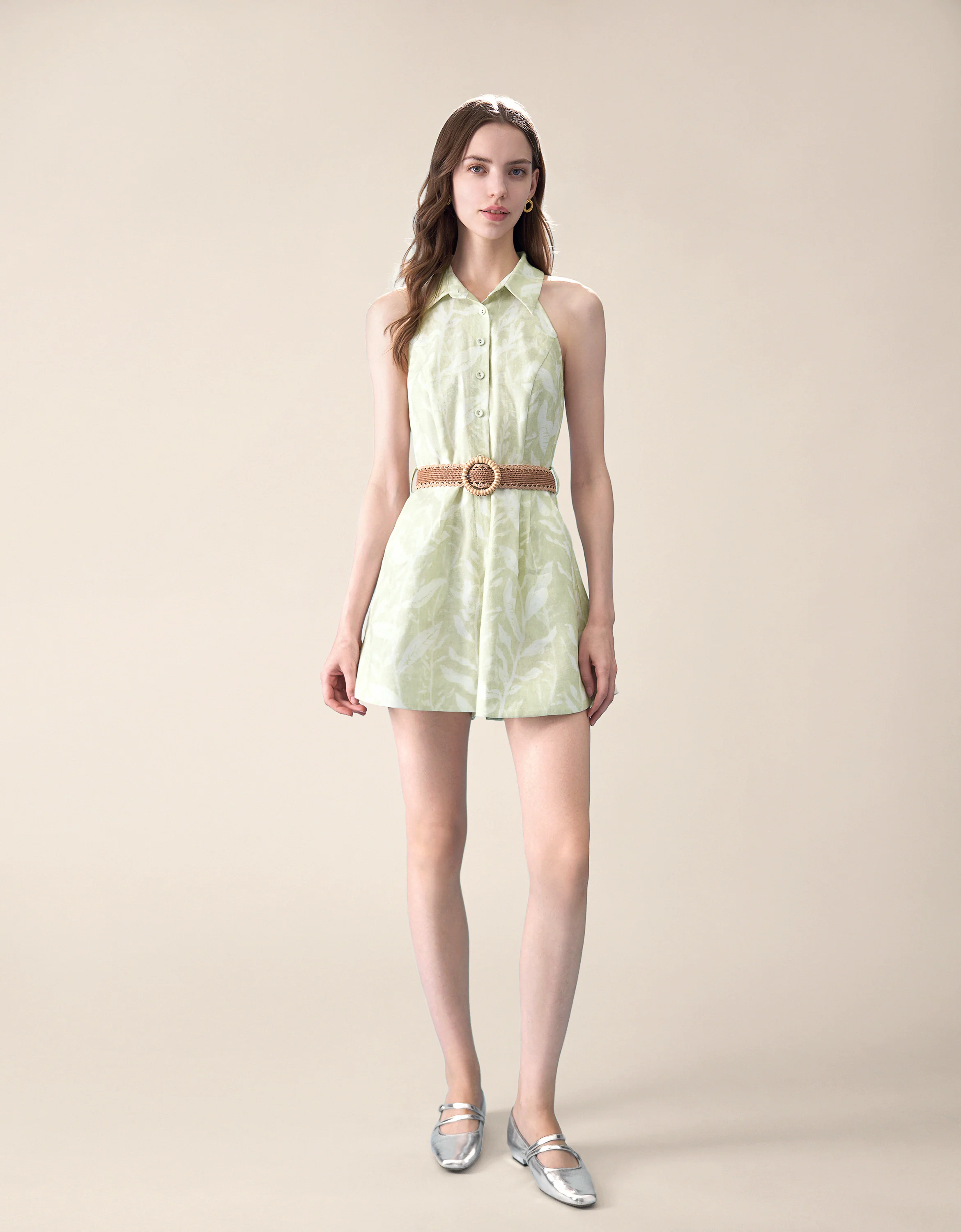 Button Front Flare Hem Romper - Image 25