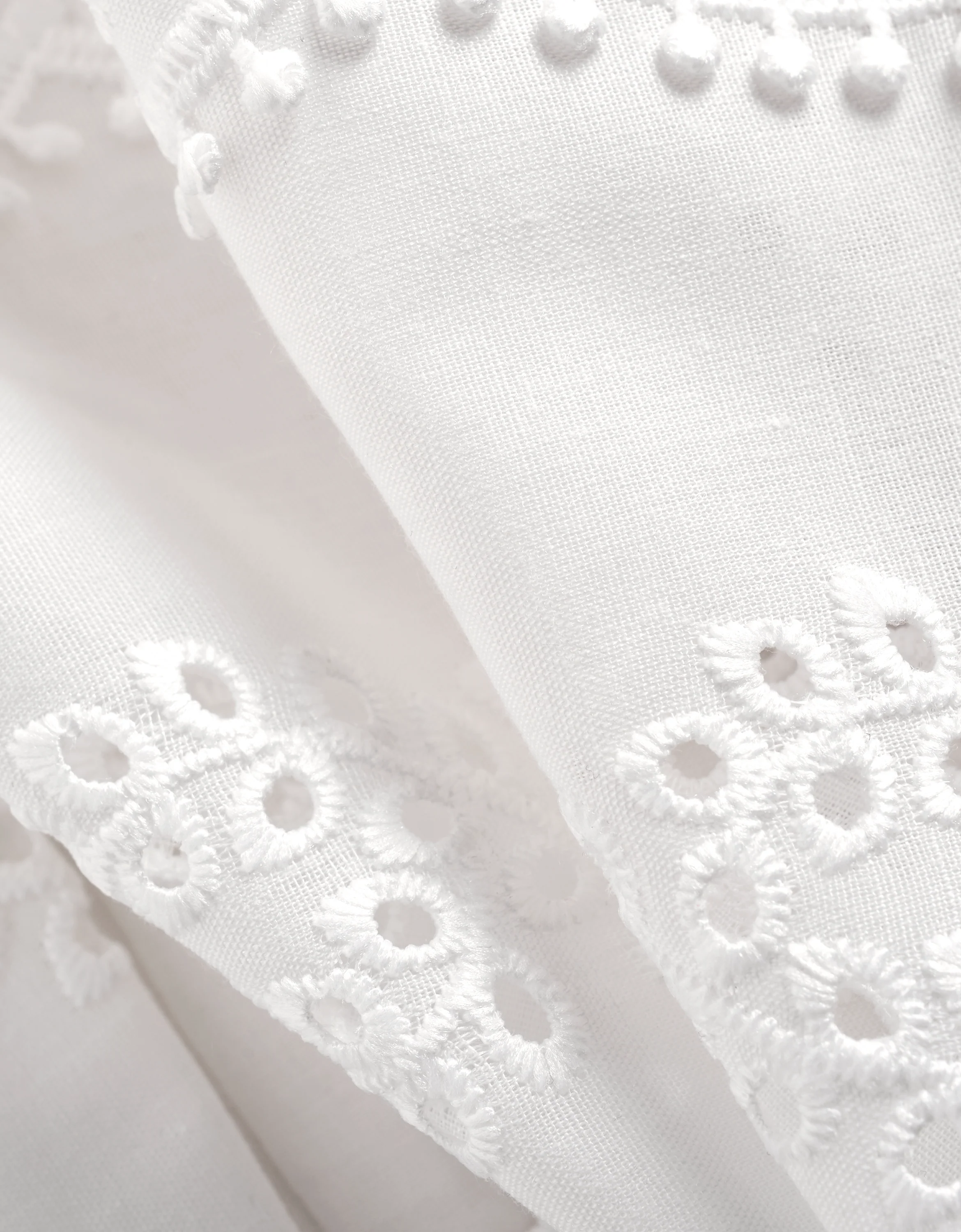 Button Front Neck Tie Long Sleeve Embroidered Top - Image 10