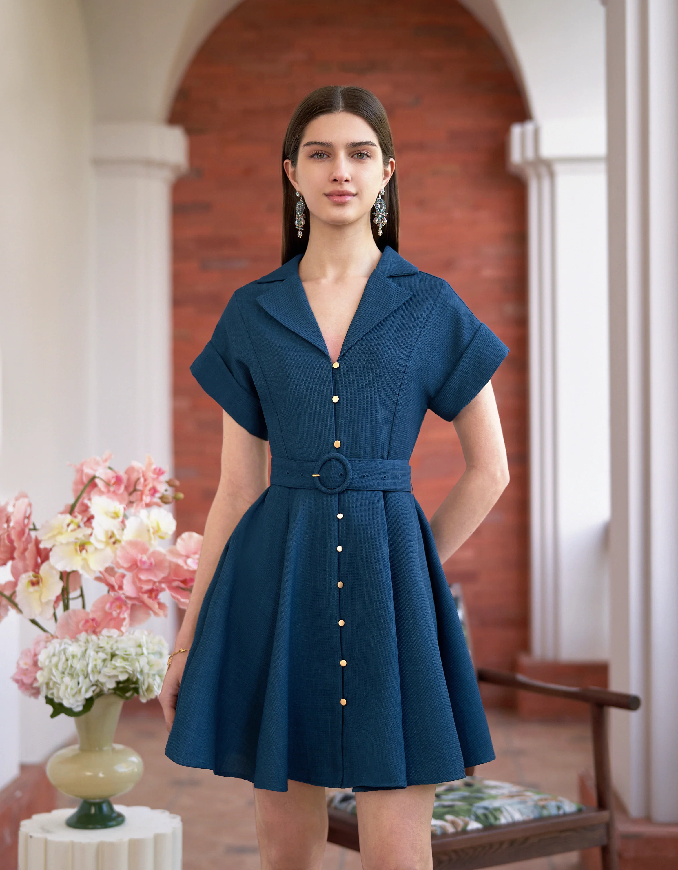 Button Front Notched Lapel Suit Dress - Image 4