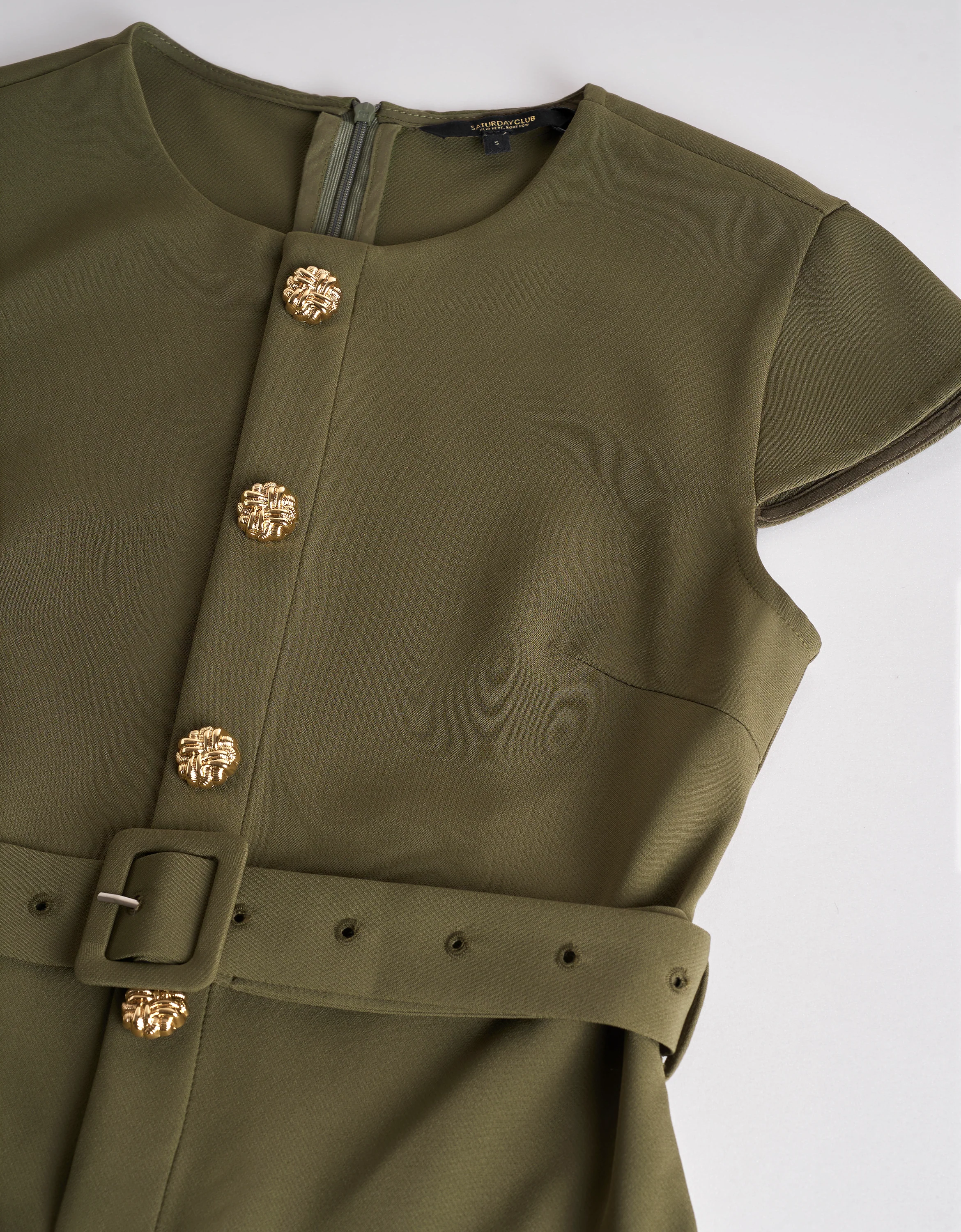 Button Front Pleated Skirt Cap Sleeve Dress - Image 4