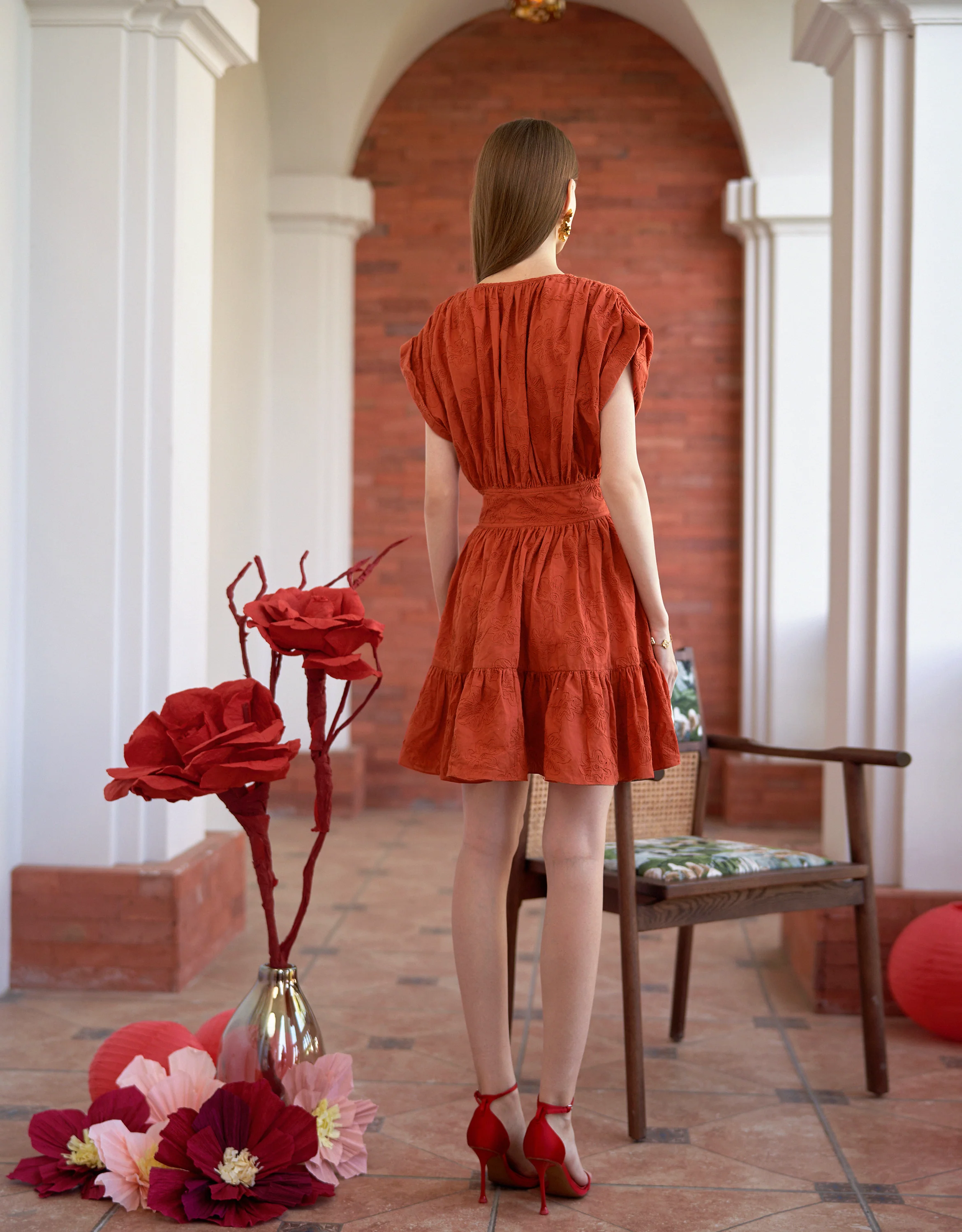 Button Front Ruffled Hem Pleated Dress - Image 12