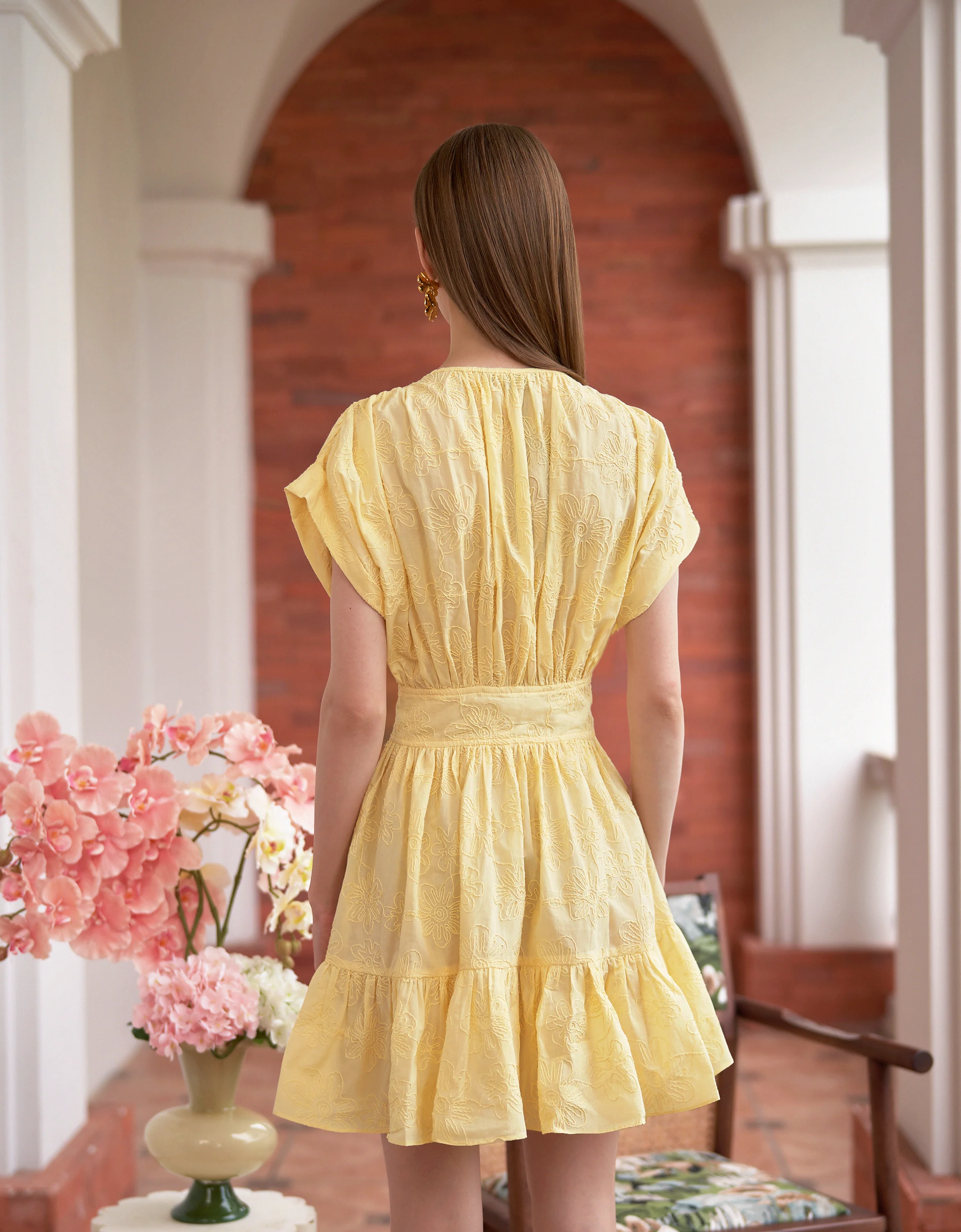 Button Front Ruffled Hem Pleated Dress - Image 19