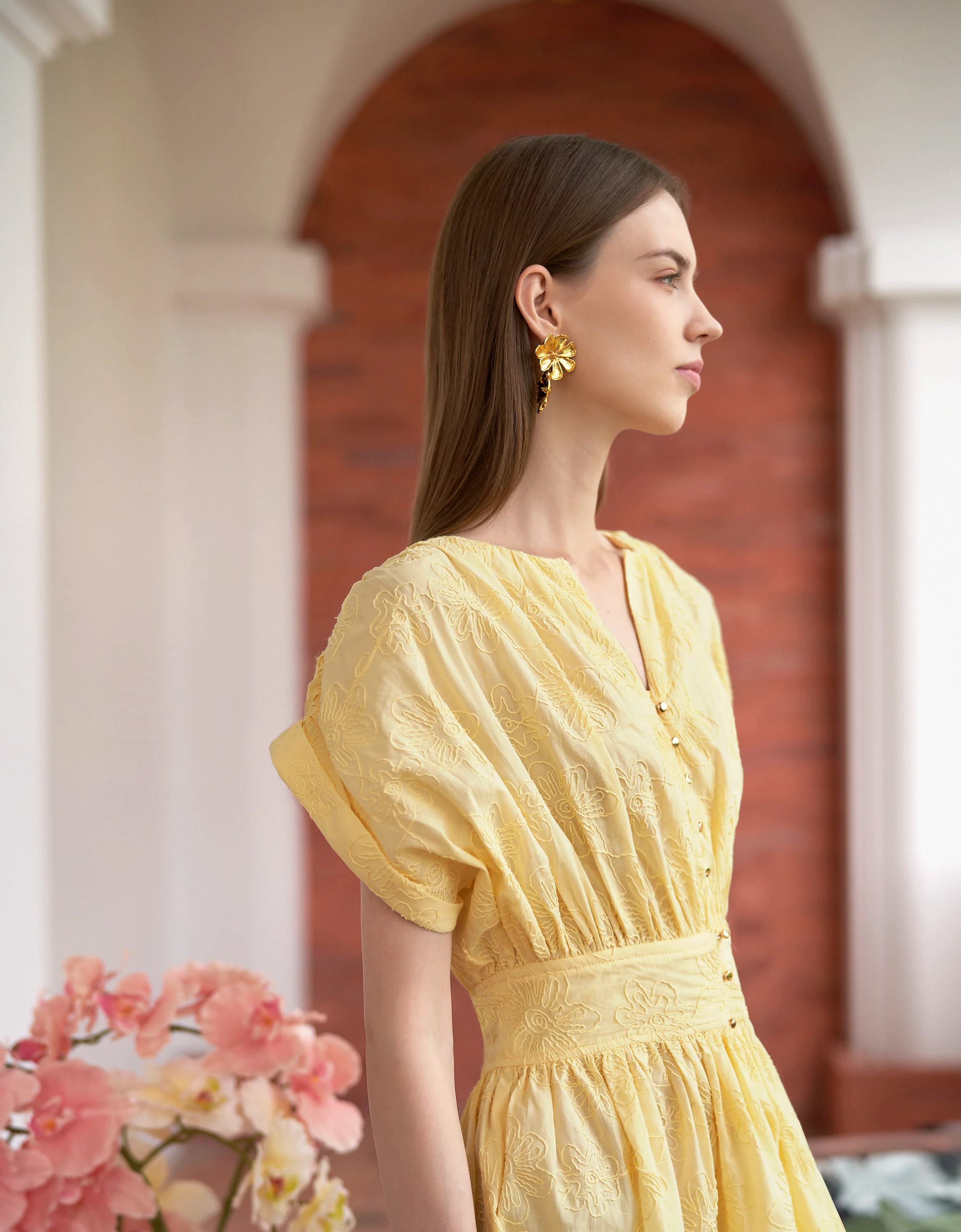 Button Front Ruffled Hem Pleated Dress - Image 20