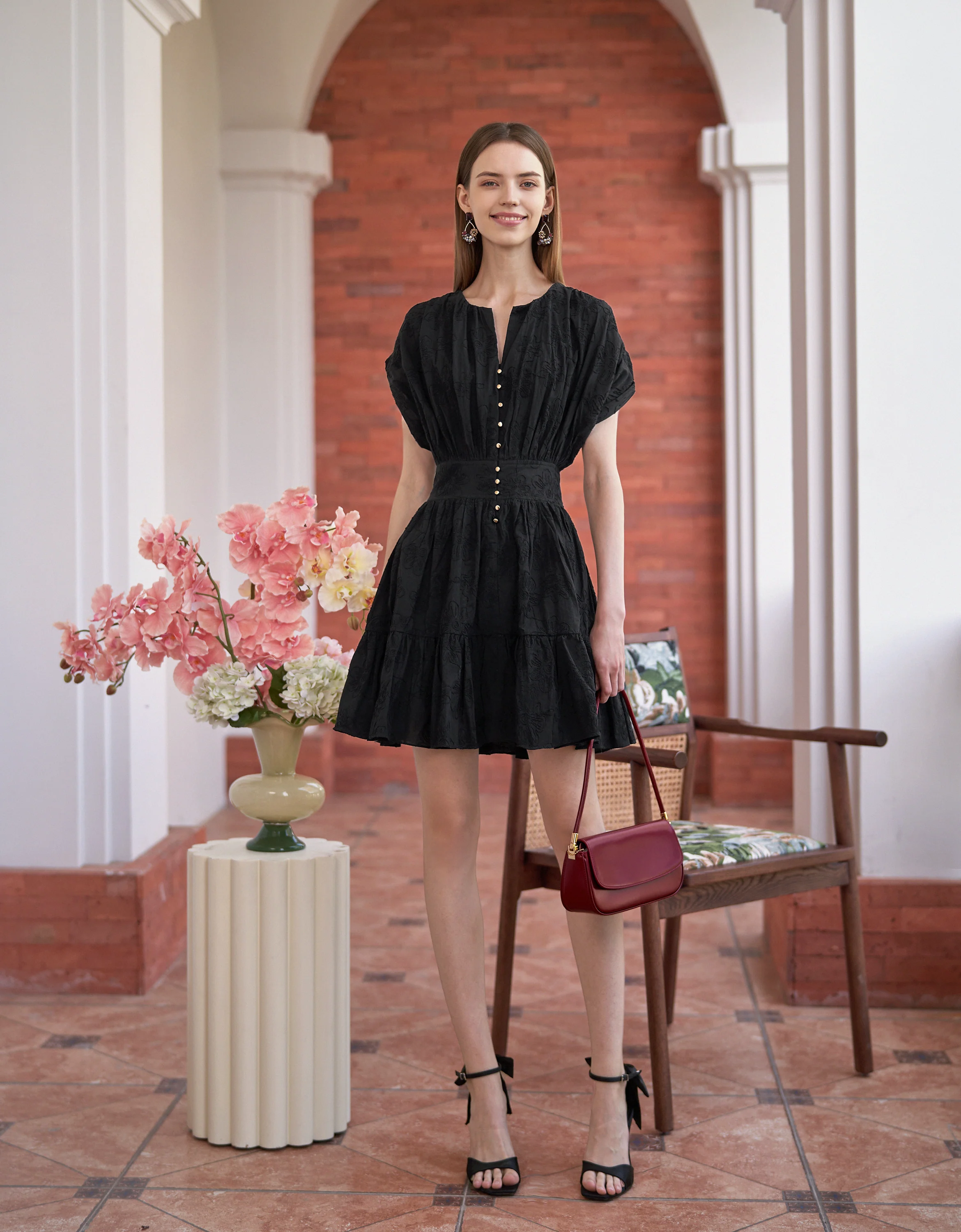 Button Front Ruffled Hem Pleated Dress - Image 25