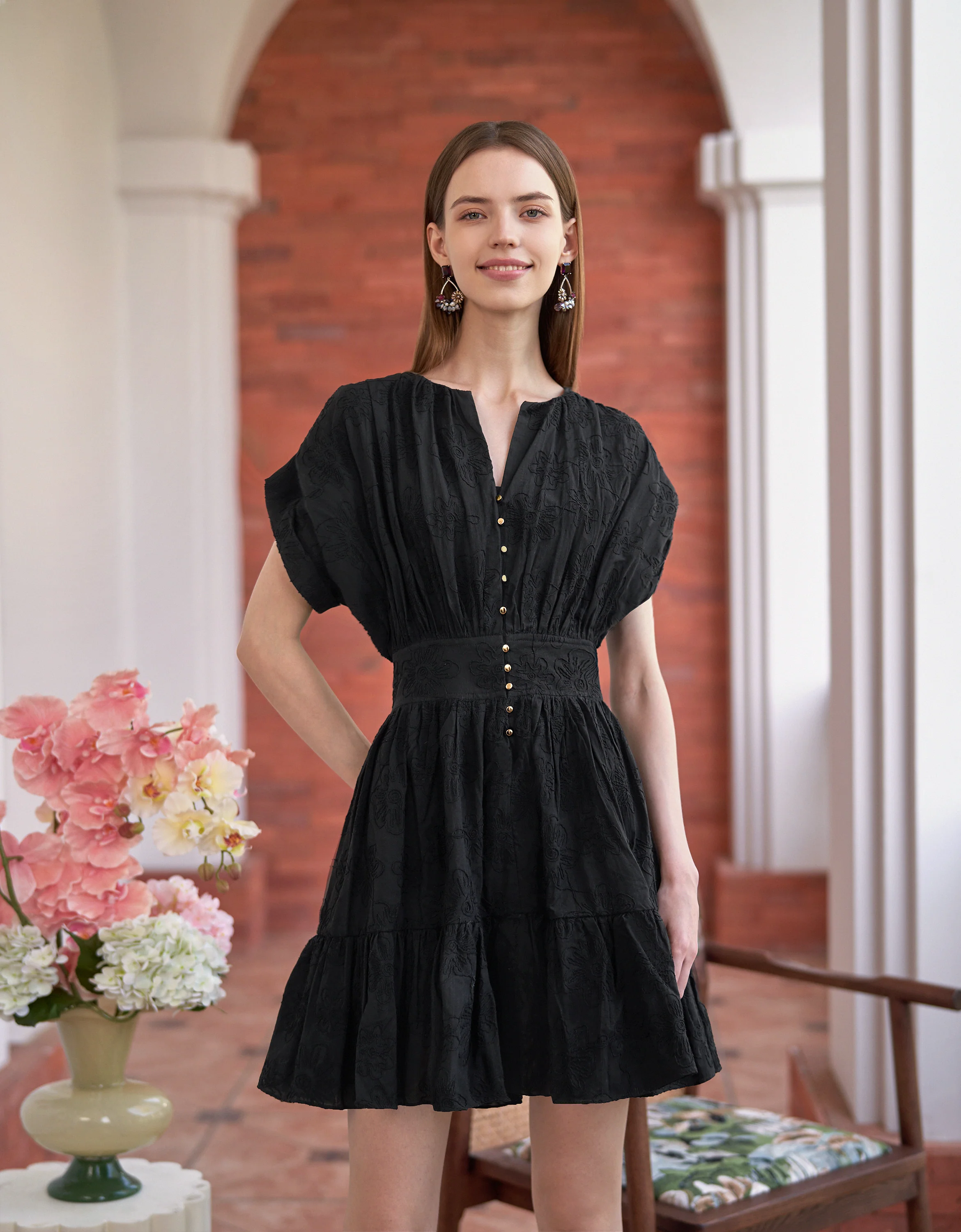 Button Front Ruffled Hem Pleated Dress - Image 26