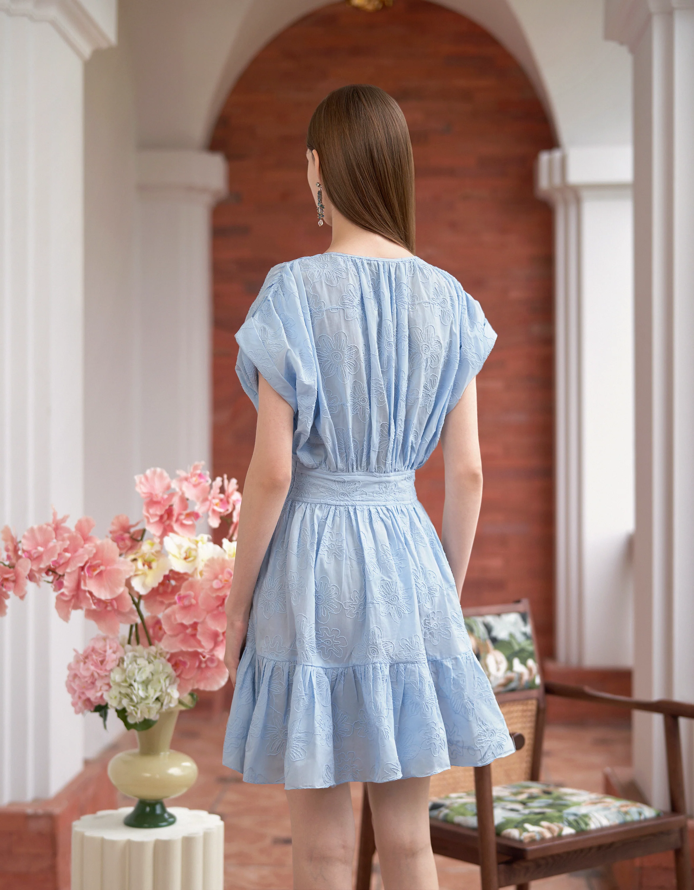Button Front Ruffled Hem Pleated Dress - Image 3