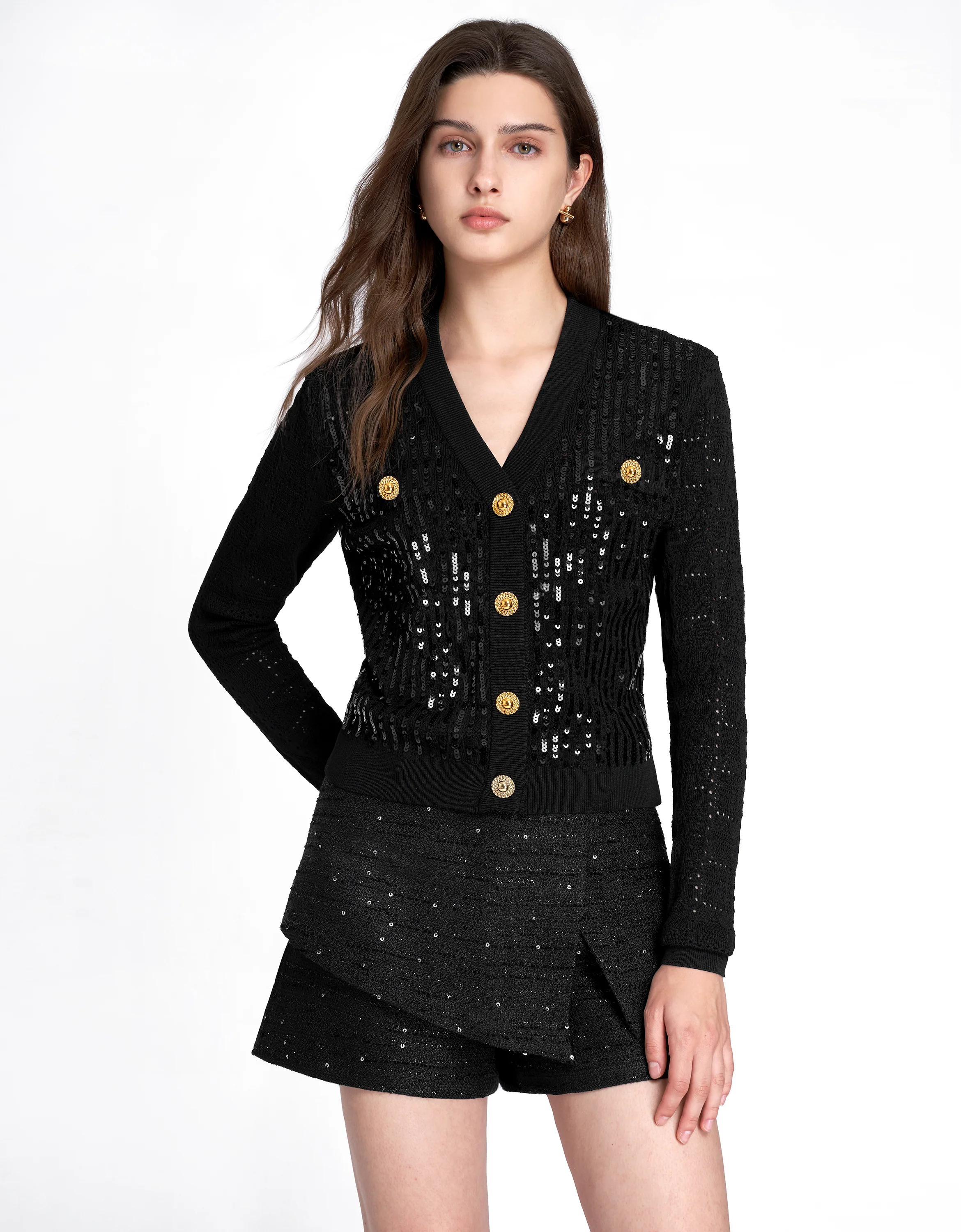 Button Front Sequin Wool Top - Image 2