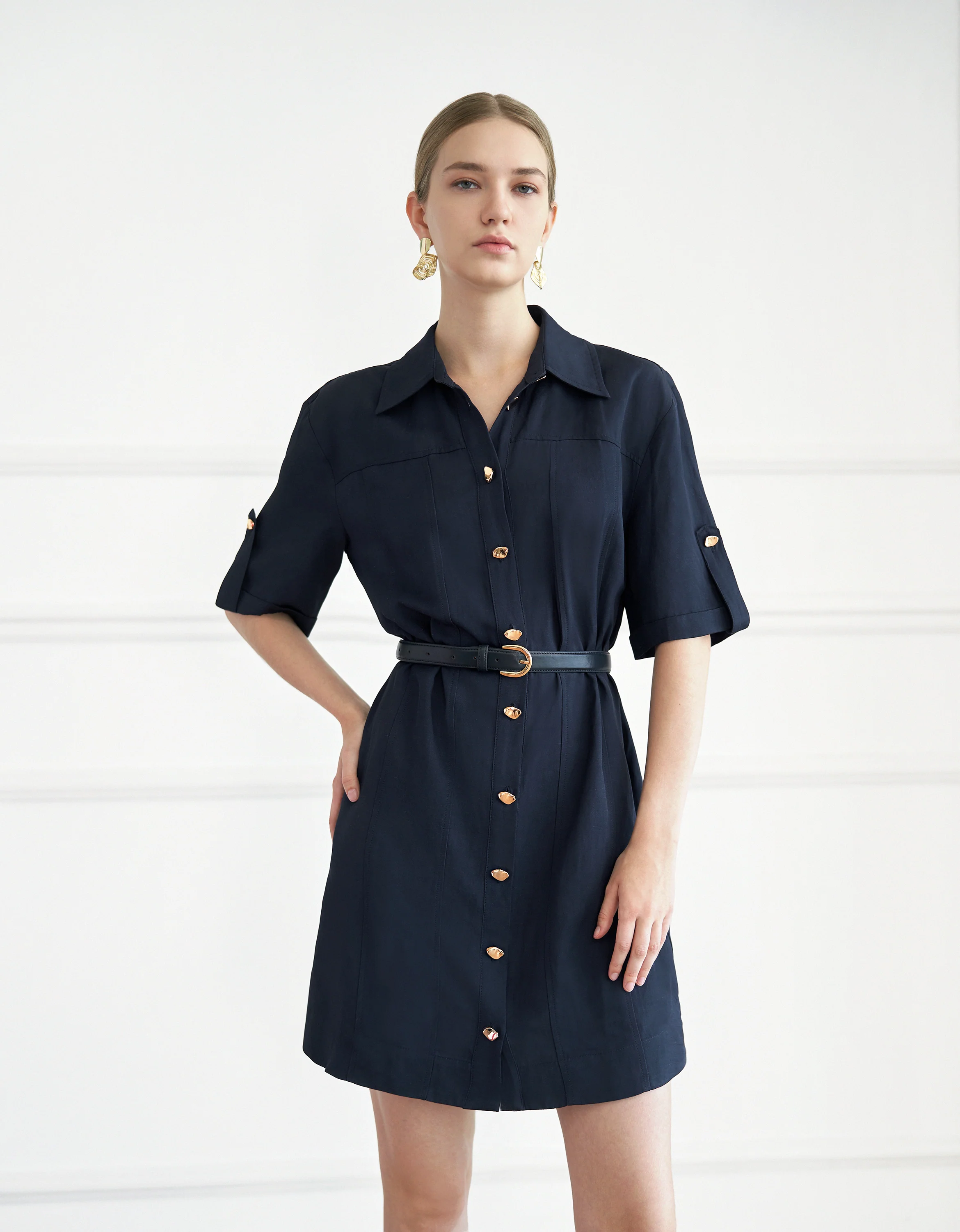 Button Front Short Shirt Dress