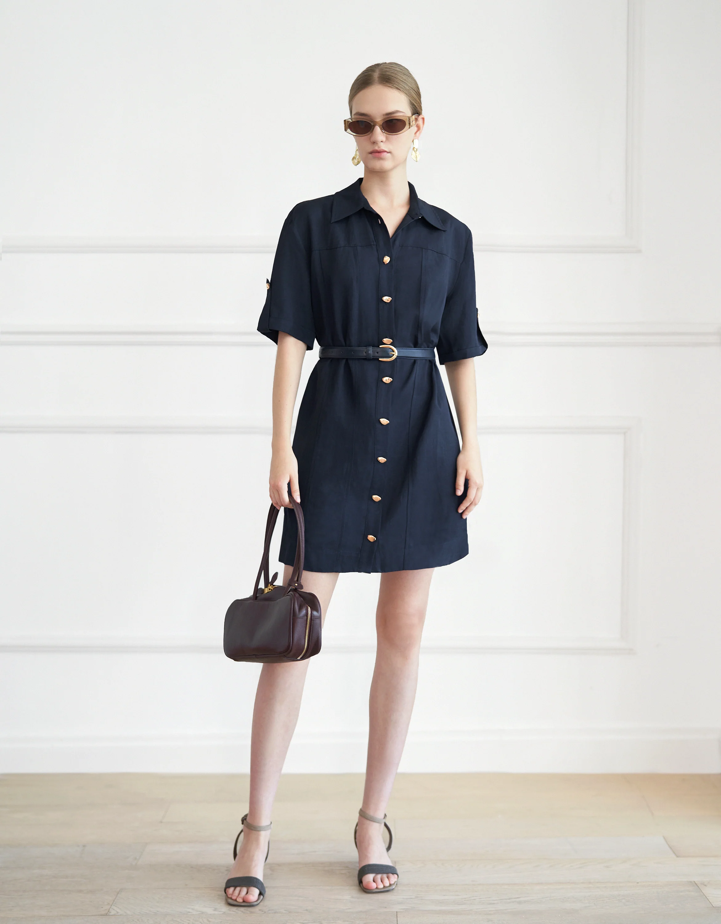 Button Front Short Shirt Dress - Image 2