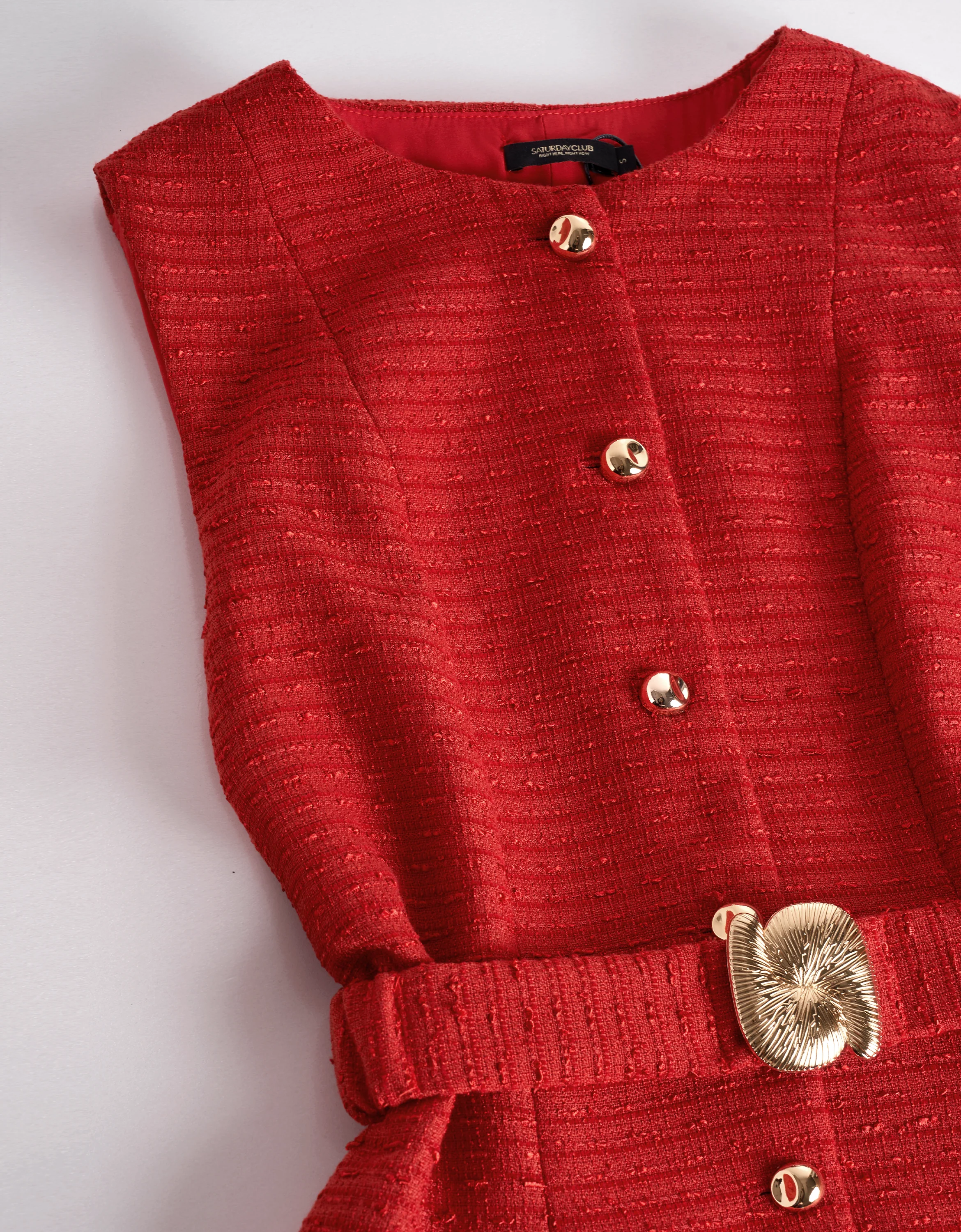 Button Front Sleeveless Layered Tweed Dress - Image 4