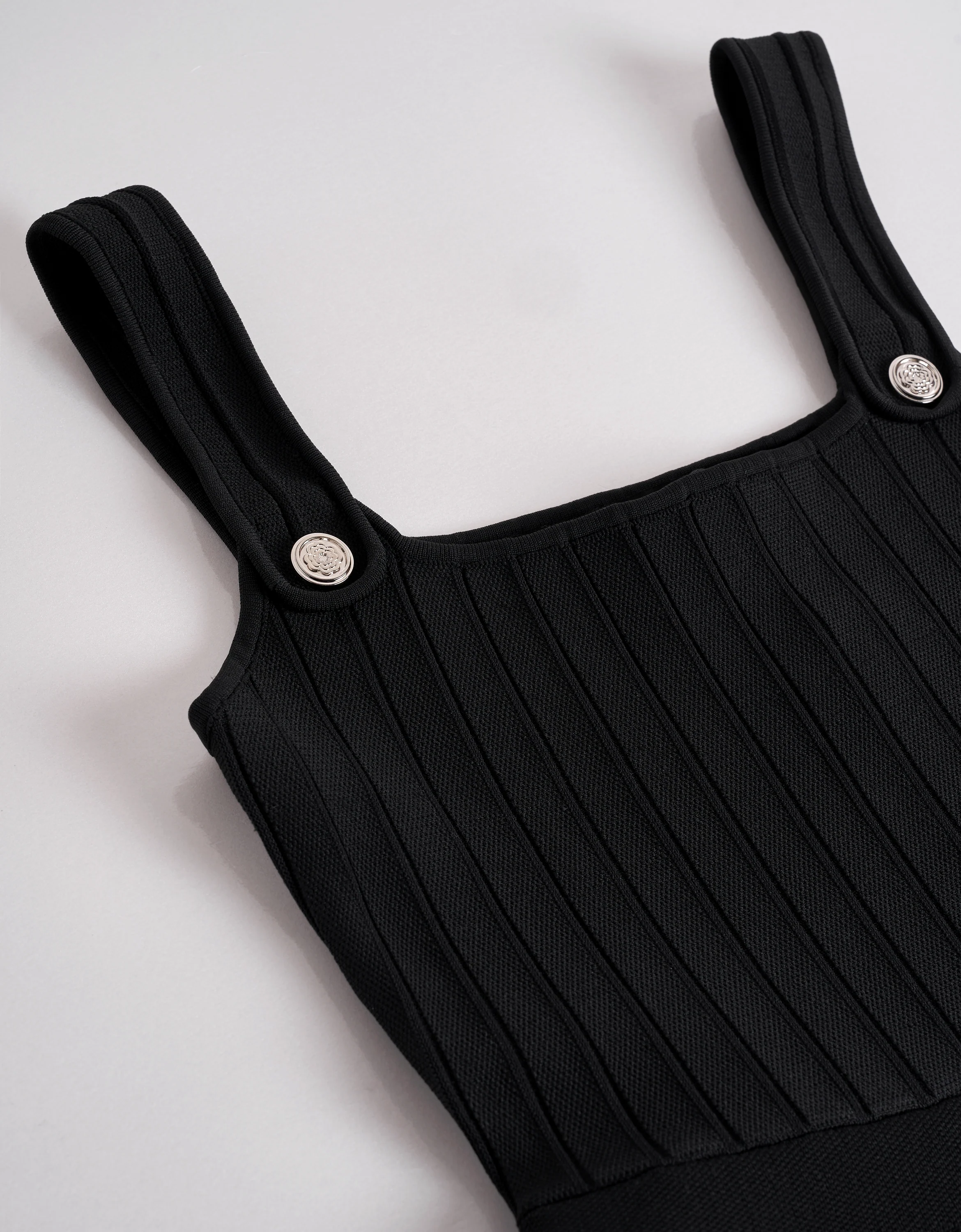 Buttoned Straps Slim Fit Midi Knit Dress - Image 5