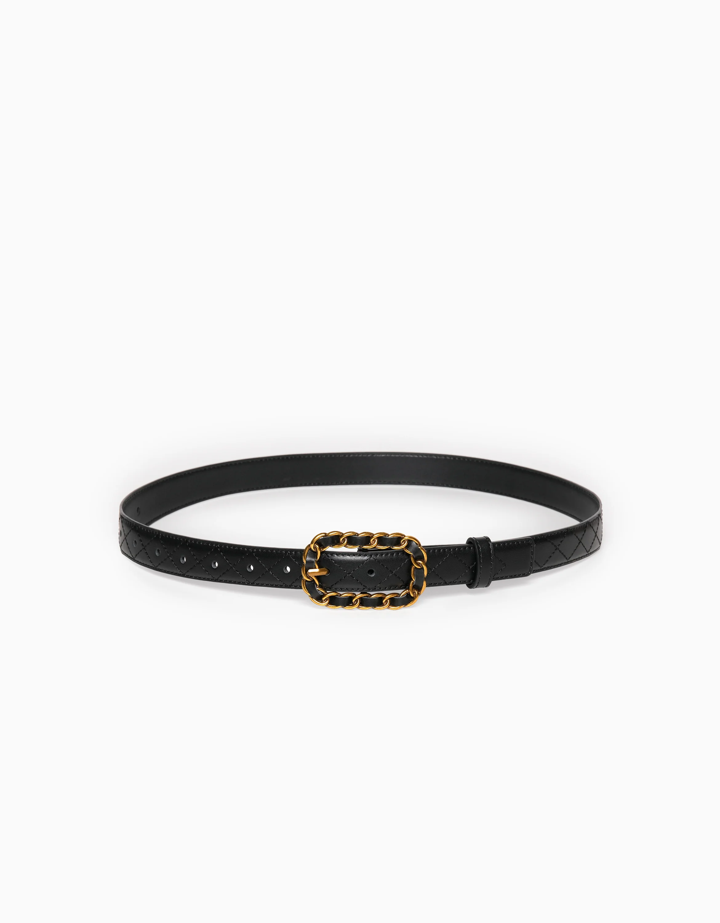 Chain-inspired Buckle Leather Belt