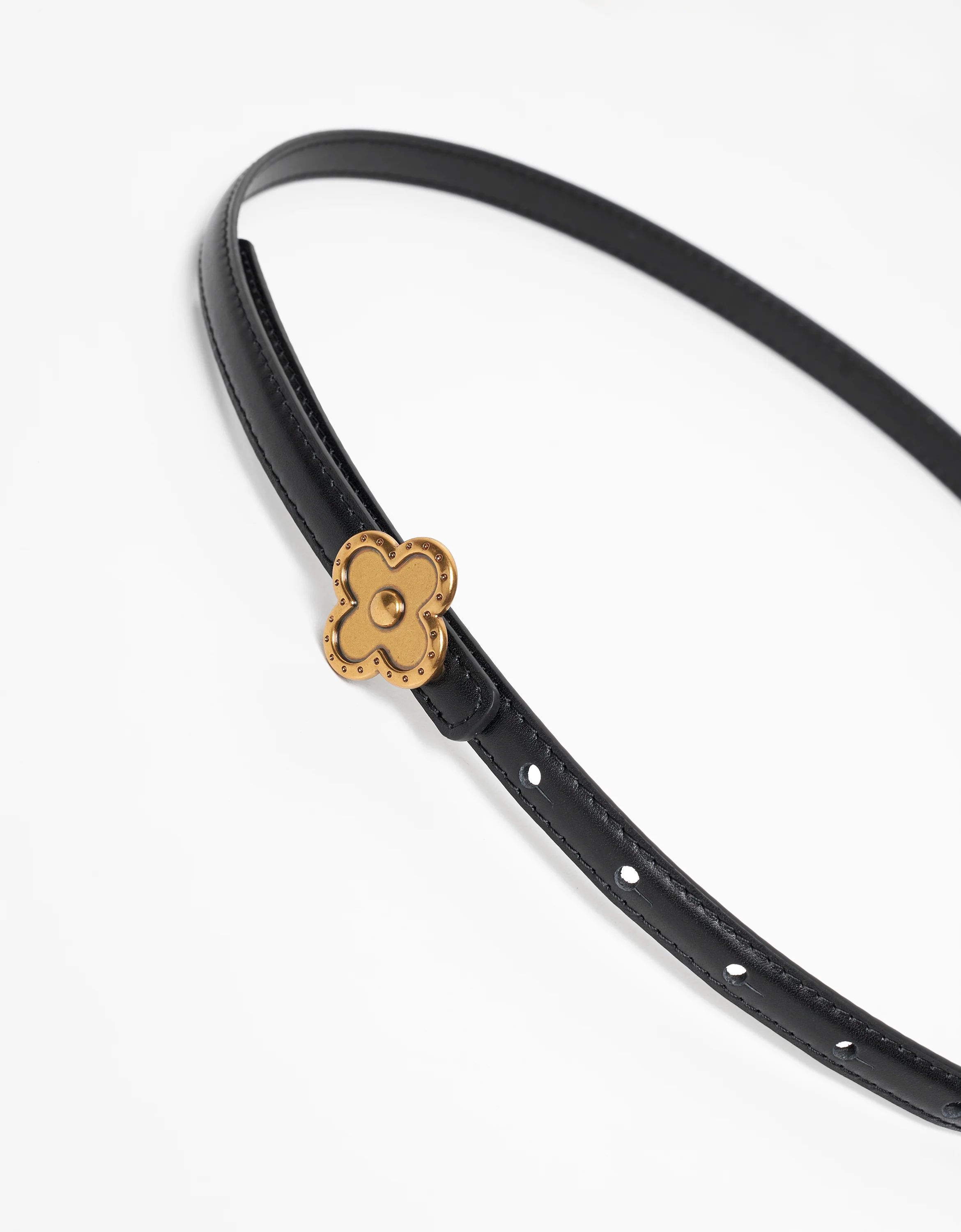 Clover Buckle Thin Leather Belt - Image 2