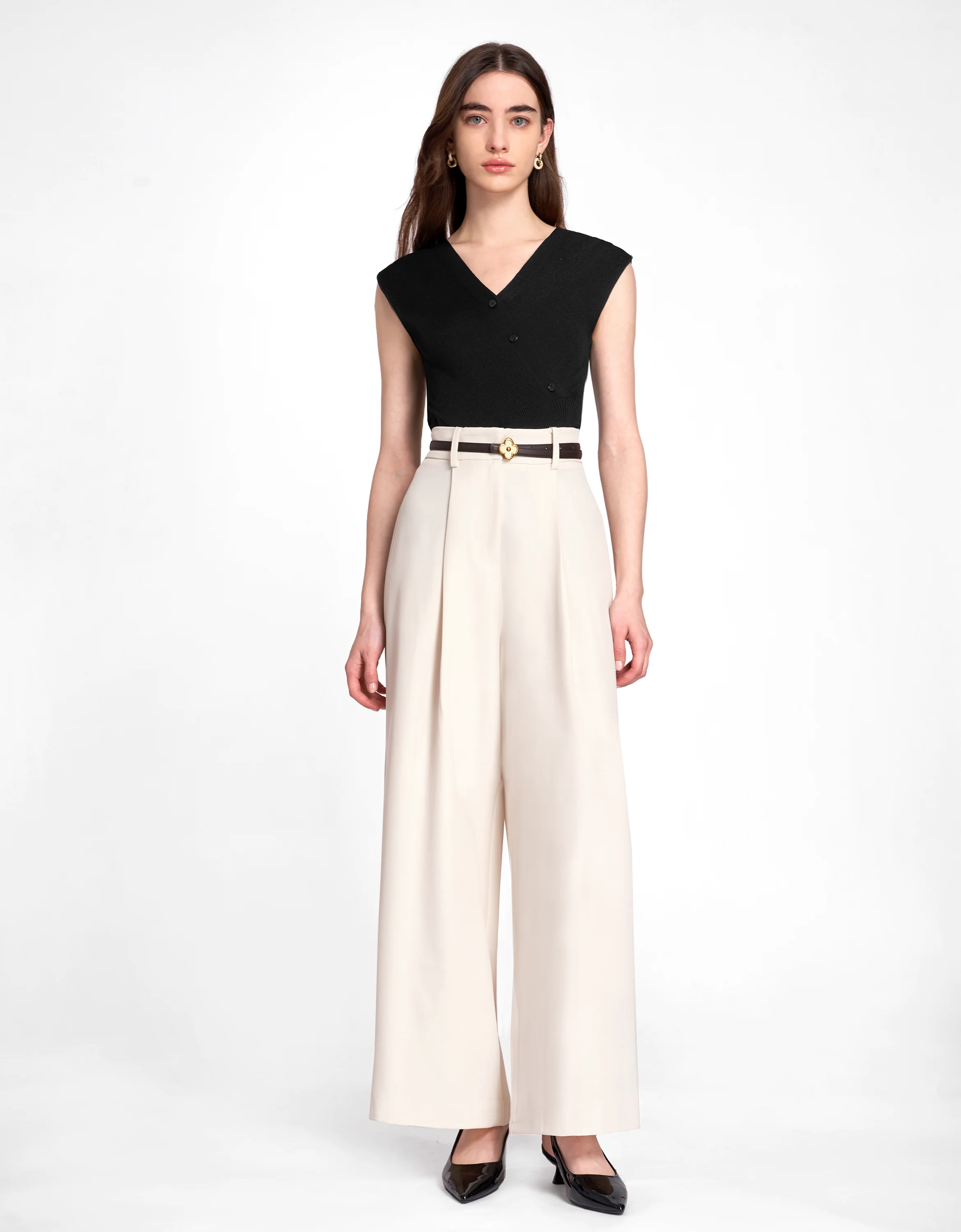 Clover Buckle Thin Leather Belt - Image 7