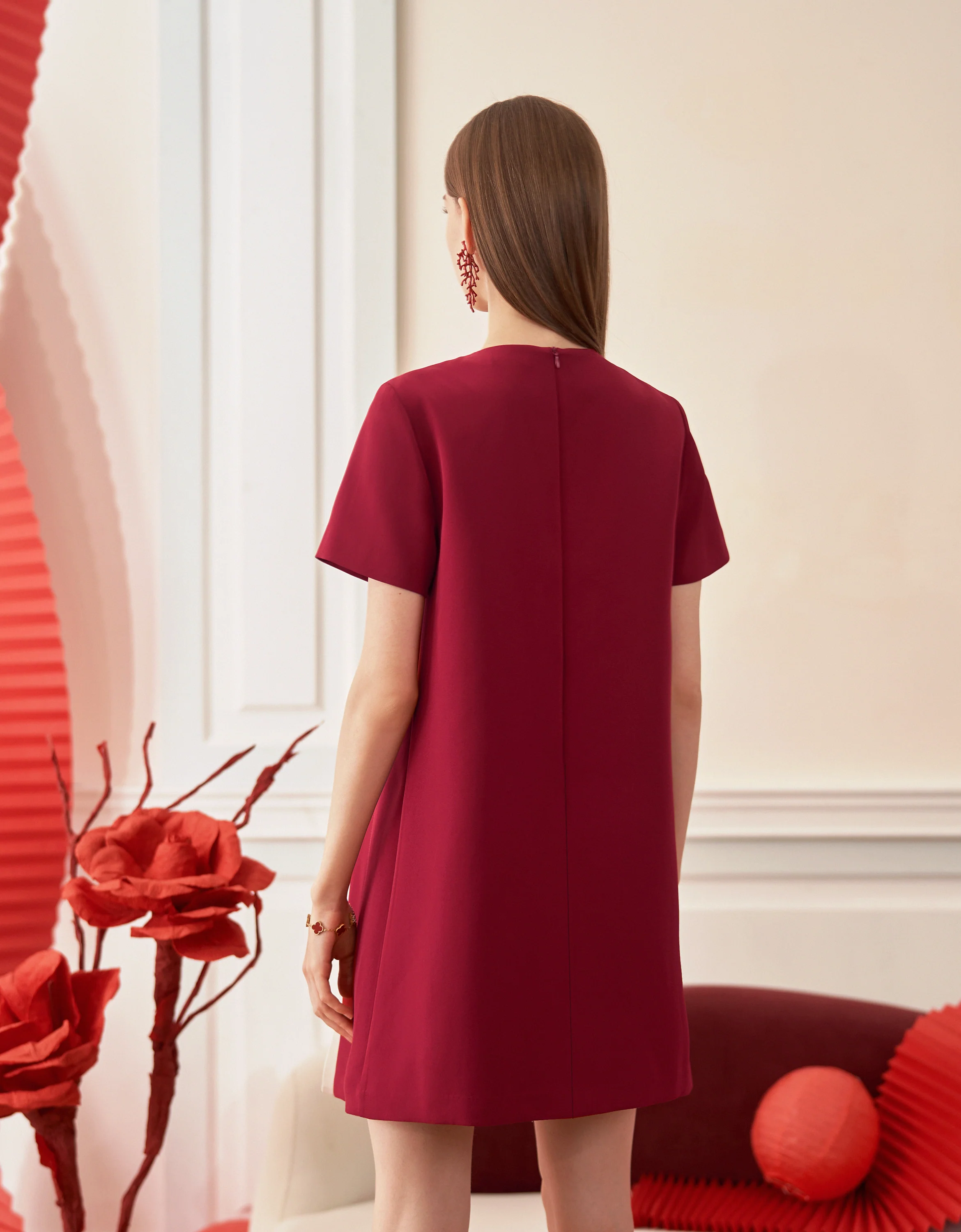 Colorblock Pleated Panel Short Sleeve Dress - Image 3