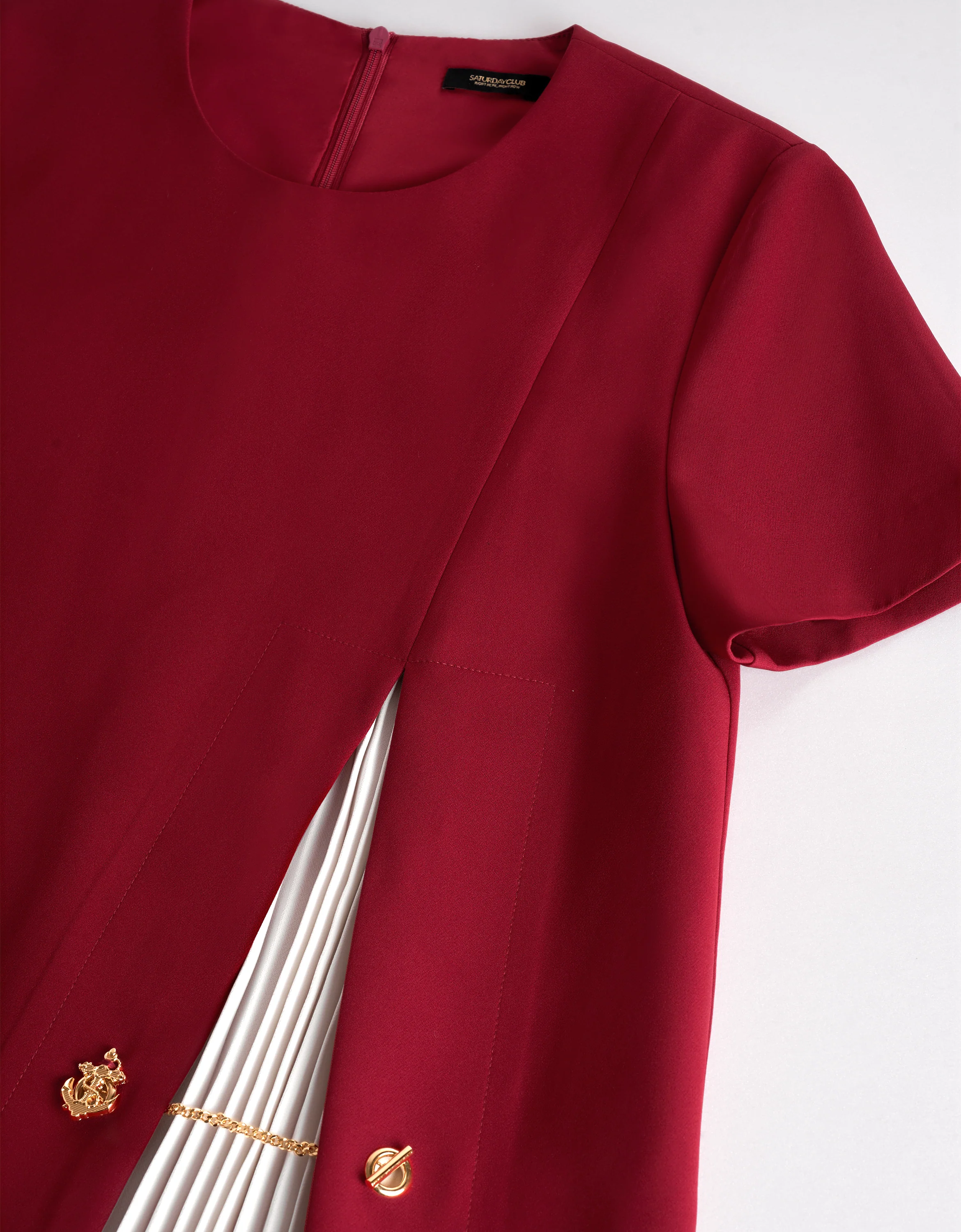 Colorblock Pleated Panel Short Sleeve Dress - Image 4