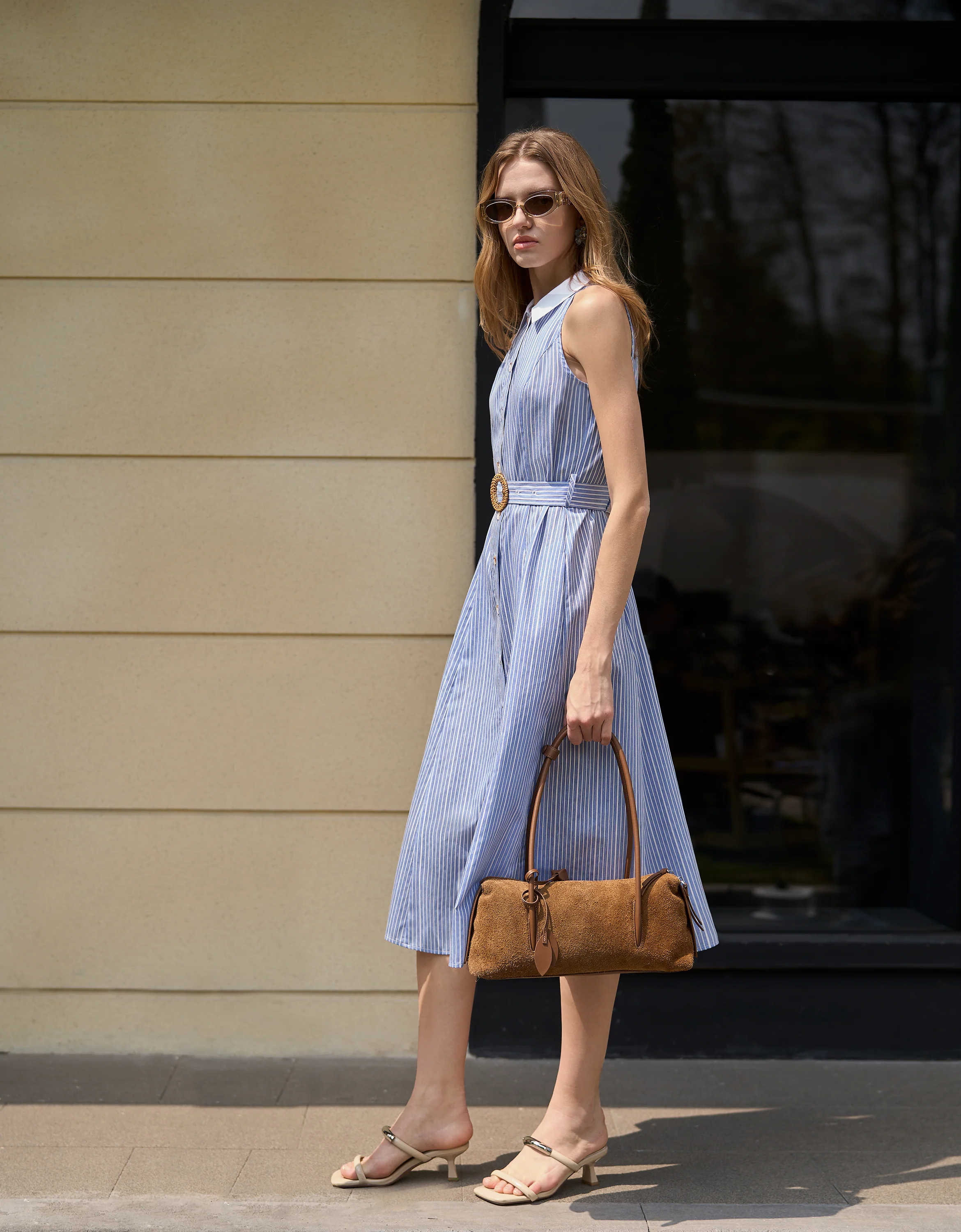 Contrast Collar Striped Midi Dress - Image 2