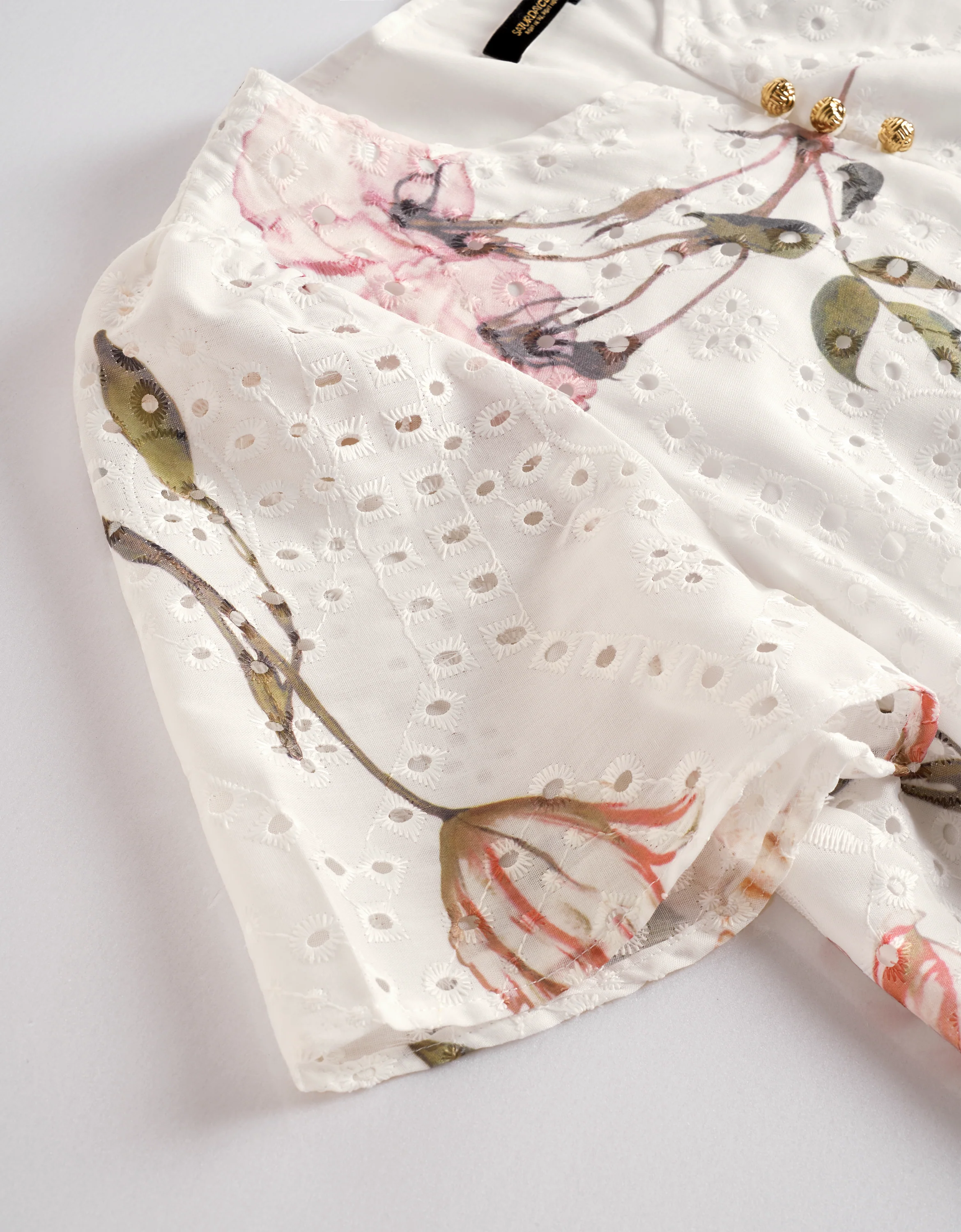 Cutwork Embroidery Floral Print Ruffled Hem Dress - Image 6