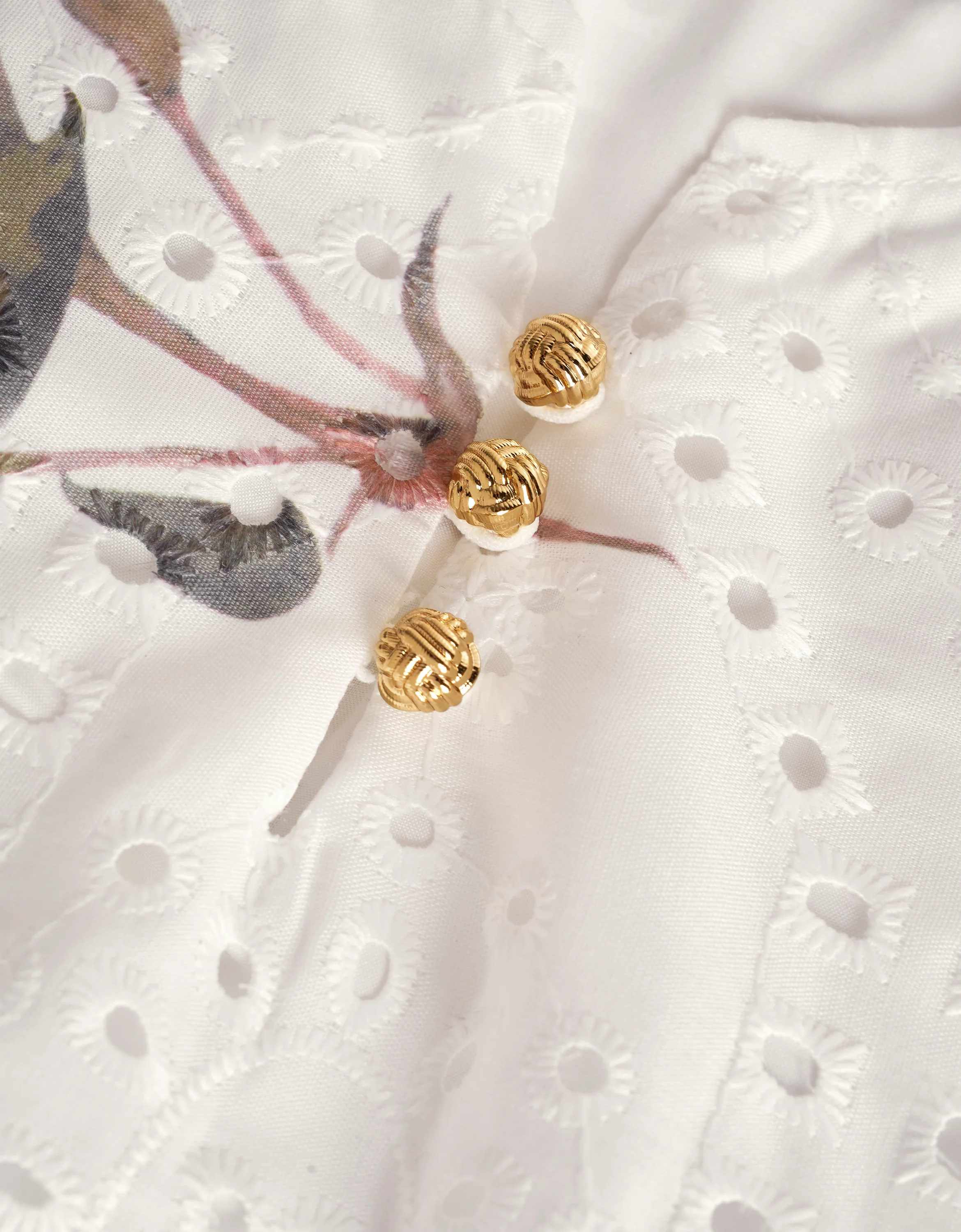 Cutwork Embroidery Floral Print Ruffled Hem Dress - Image 7