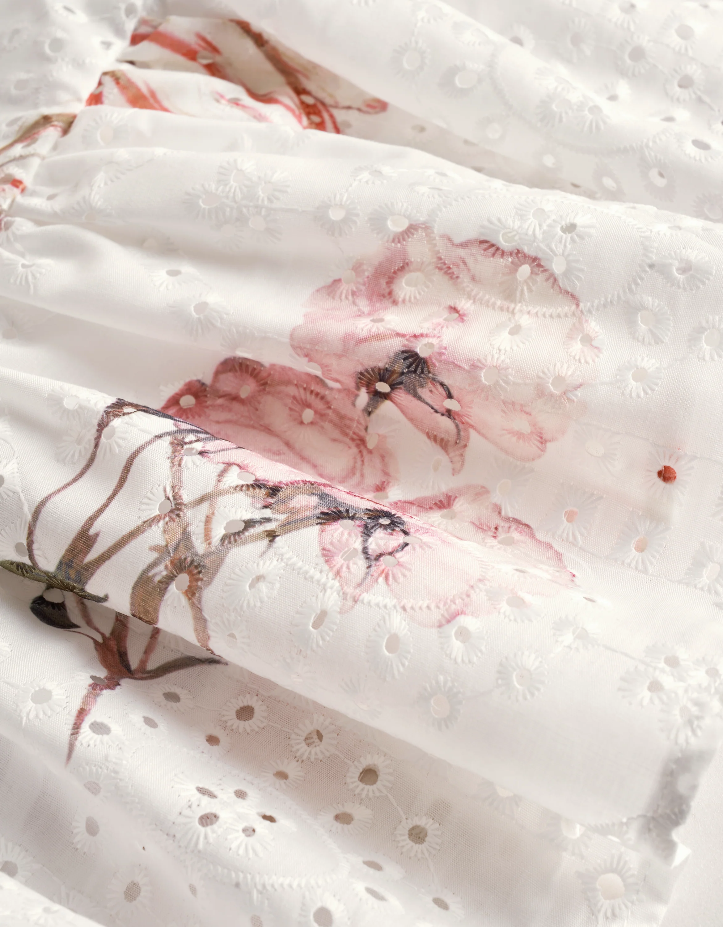 Cutwork Embroidery Floral Print Ruffled Hem Dress - Image 8