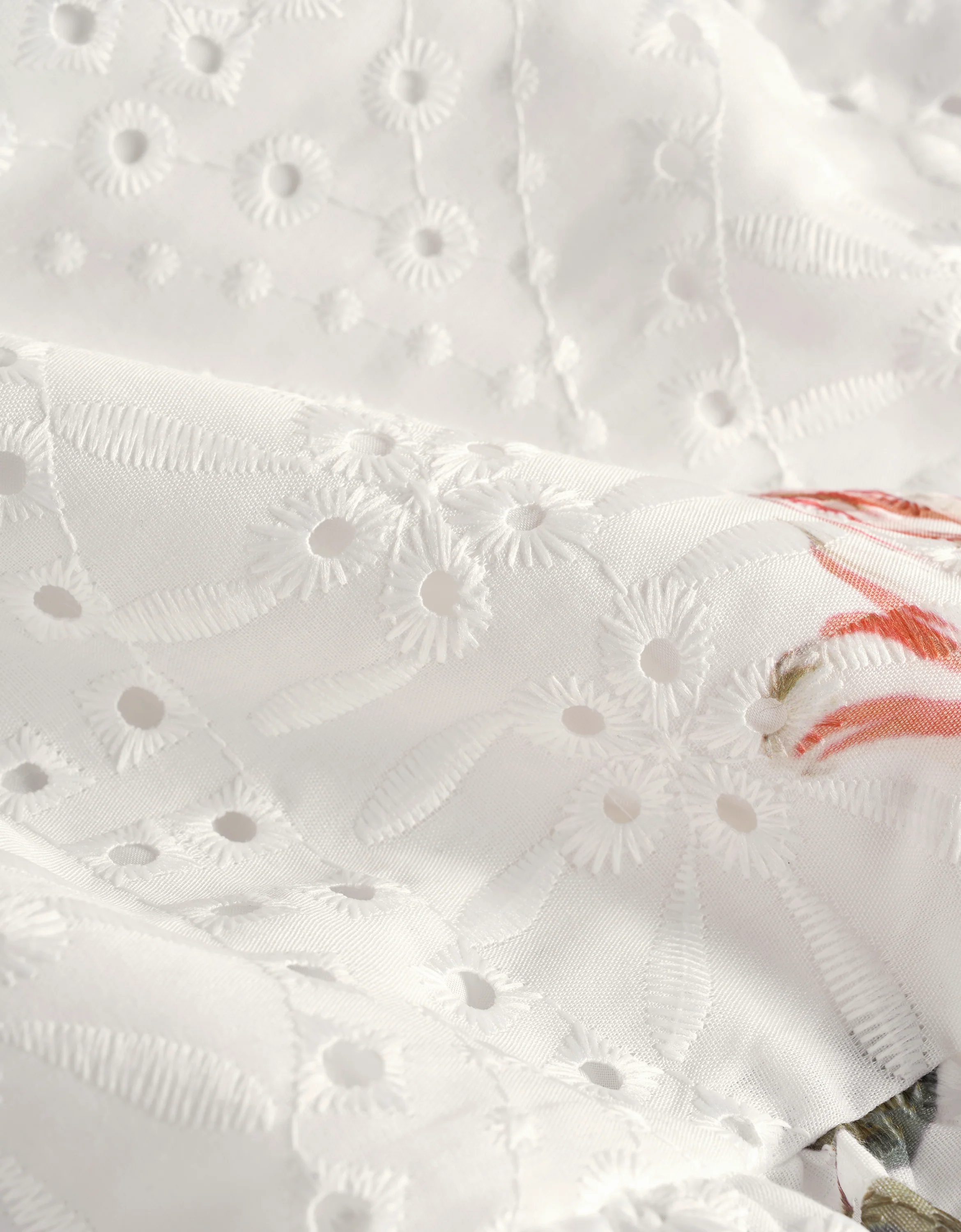Cutwork Embroidery Floral Print Ruffled Hem Dress - Image 9