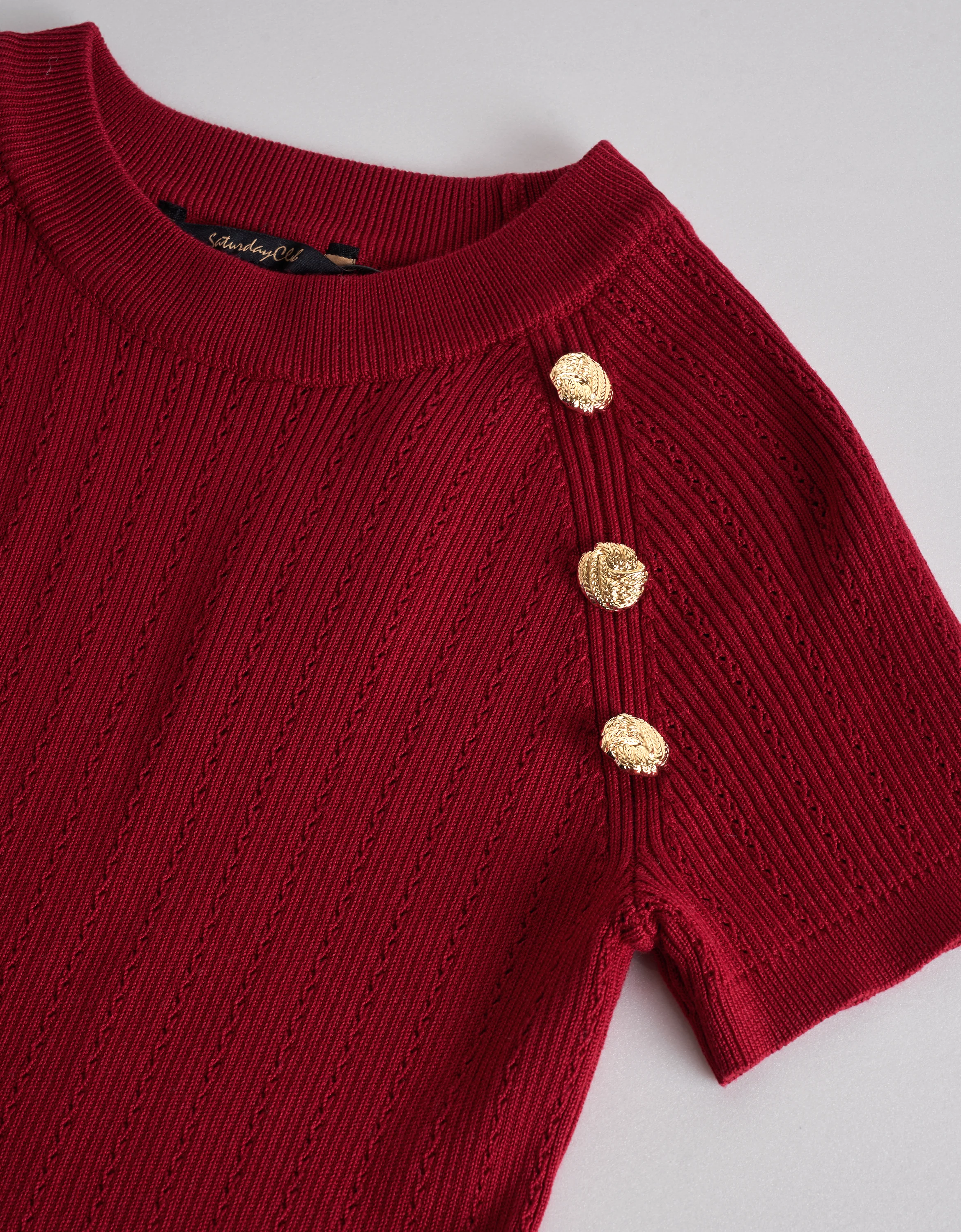 Decorative Shoulder Buttons Short Sleeve Knit Top - Image 13