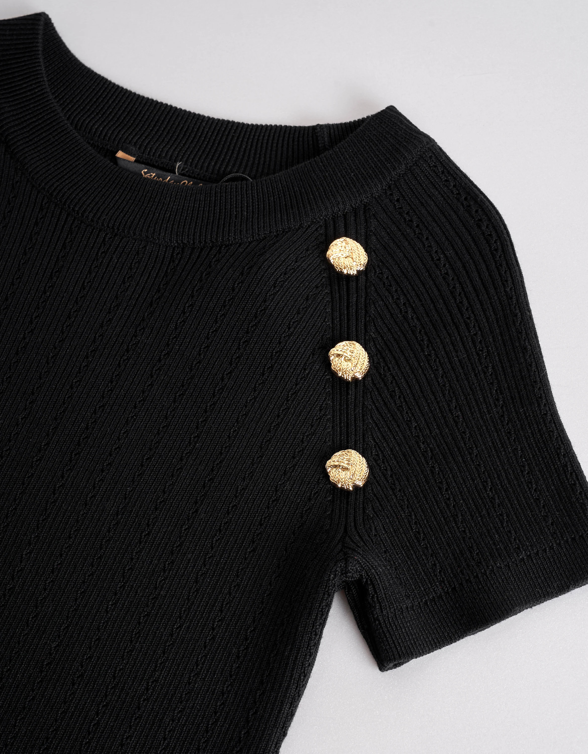 Decorative Shoulder Buttons Short Sleeve Knit Top - Image 6