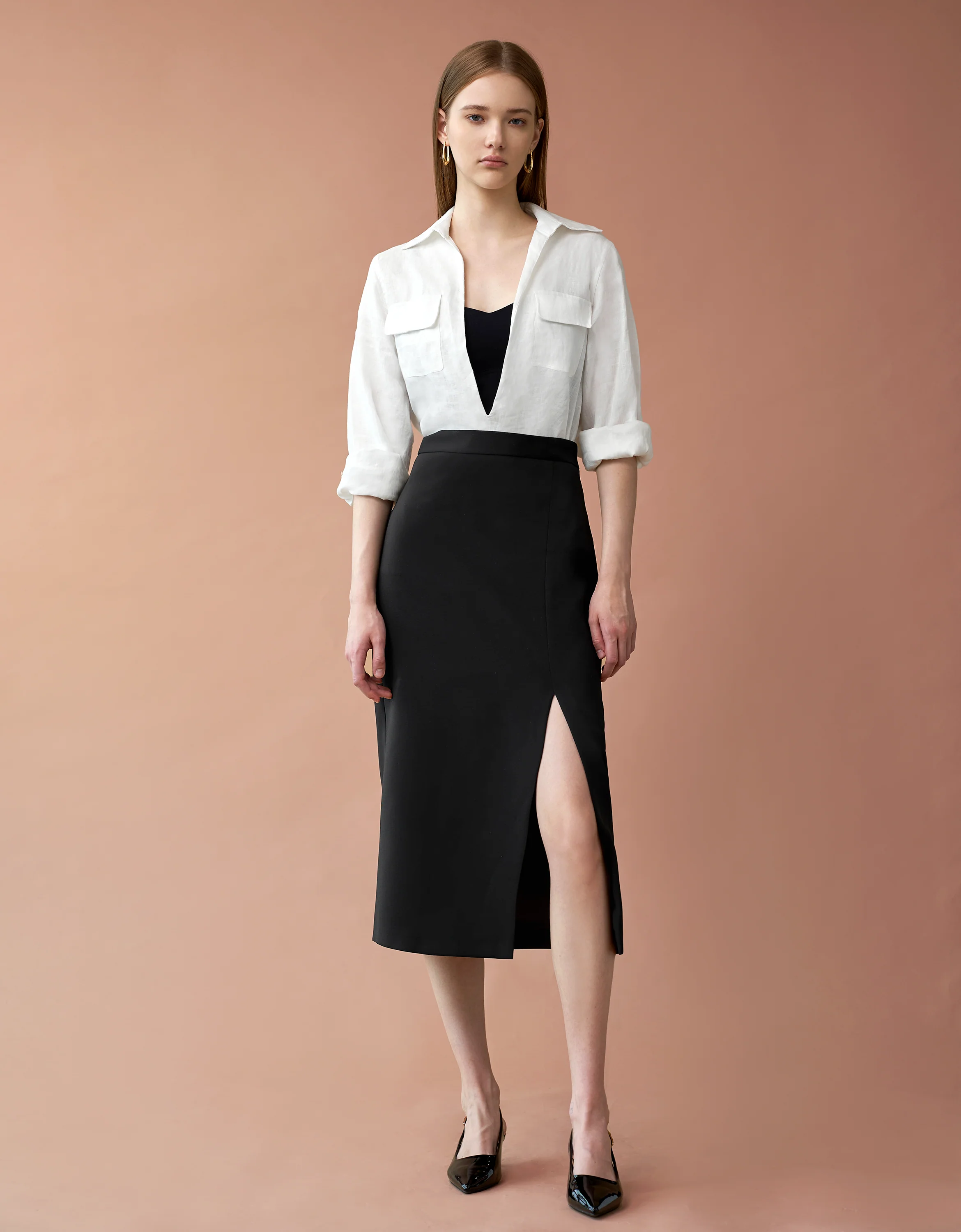 Deep V-neck Long Sleeve Shirt - Image 2