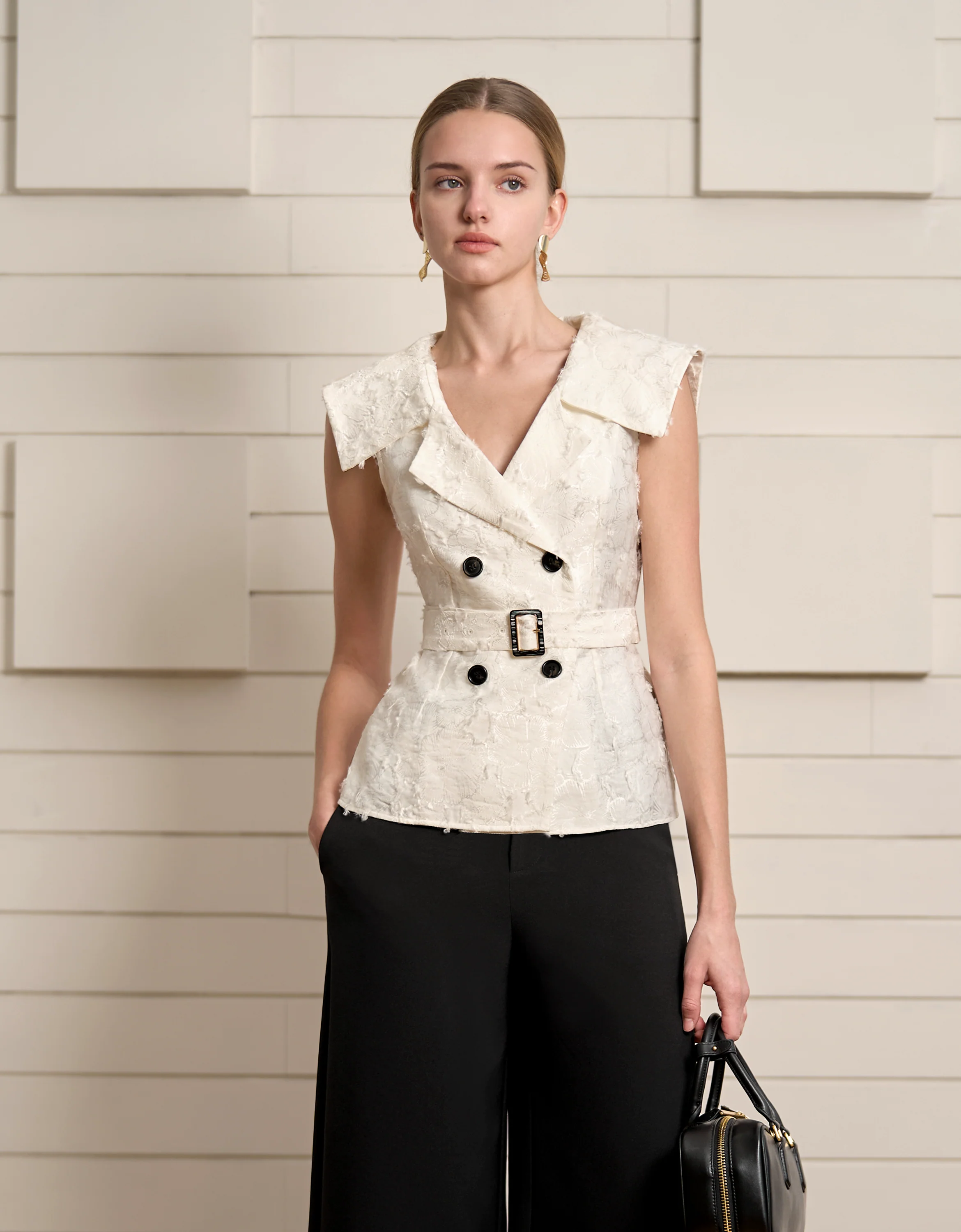 Double-breasted Suit Collar Jacquard Vest